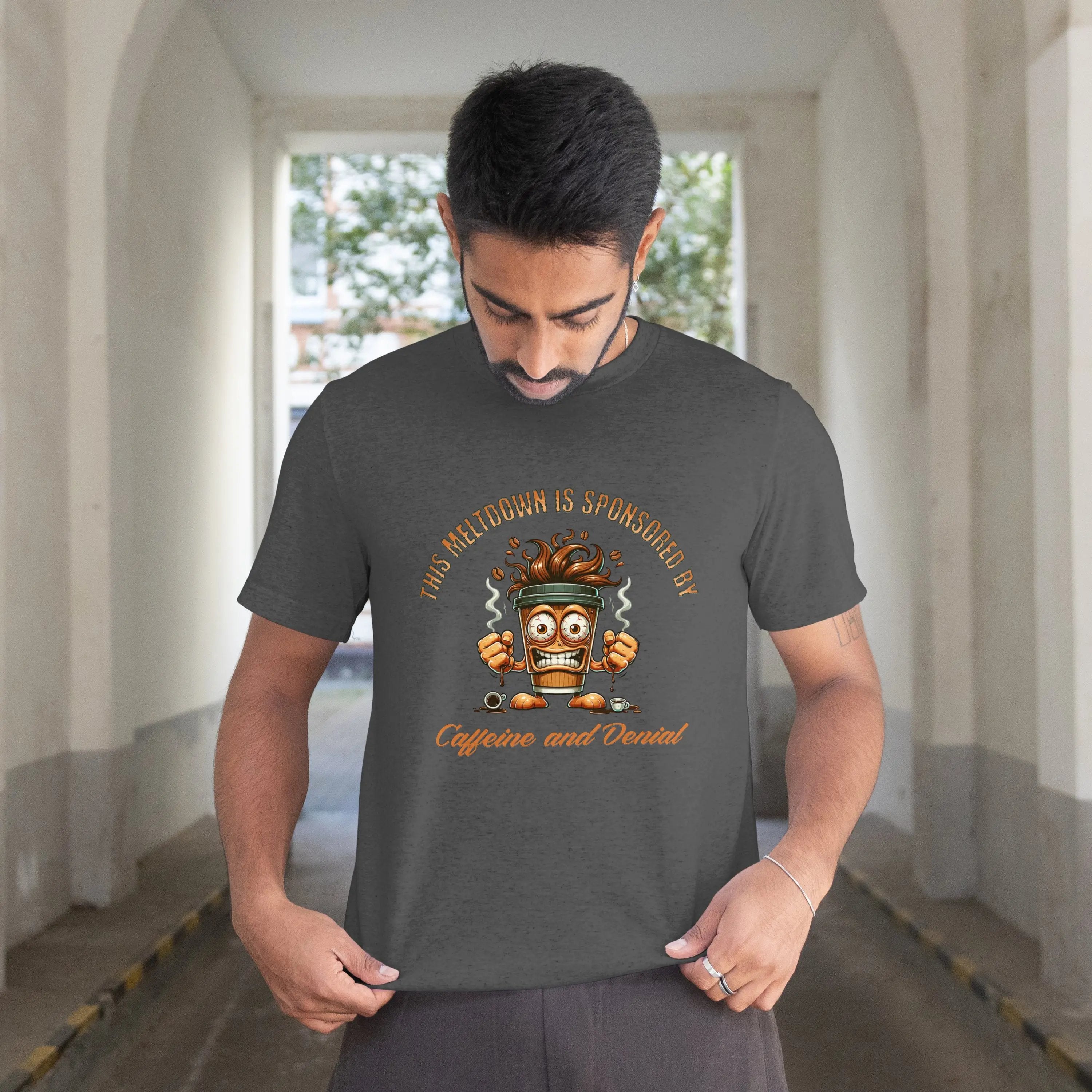 Caffeine and Denial T-Shirt - Boldly Bitter Company