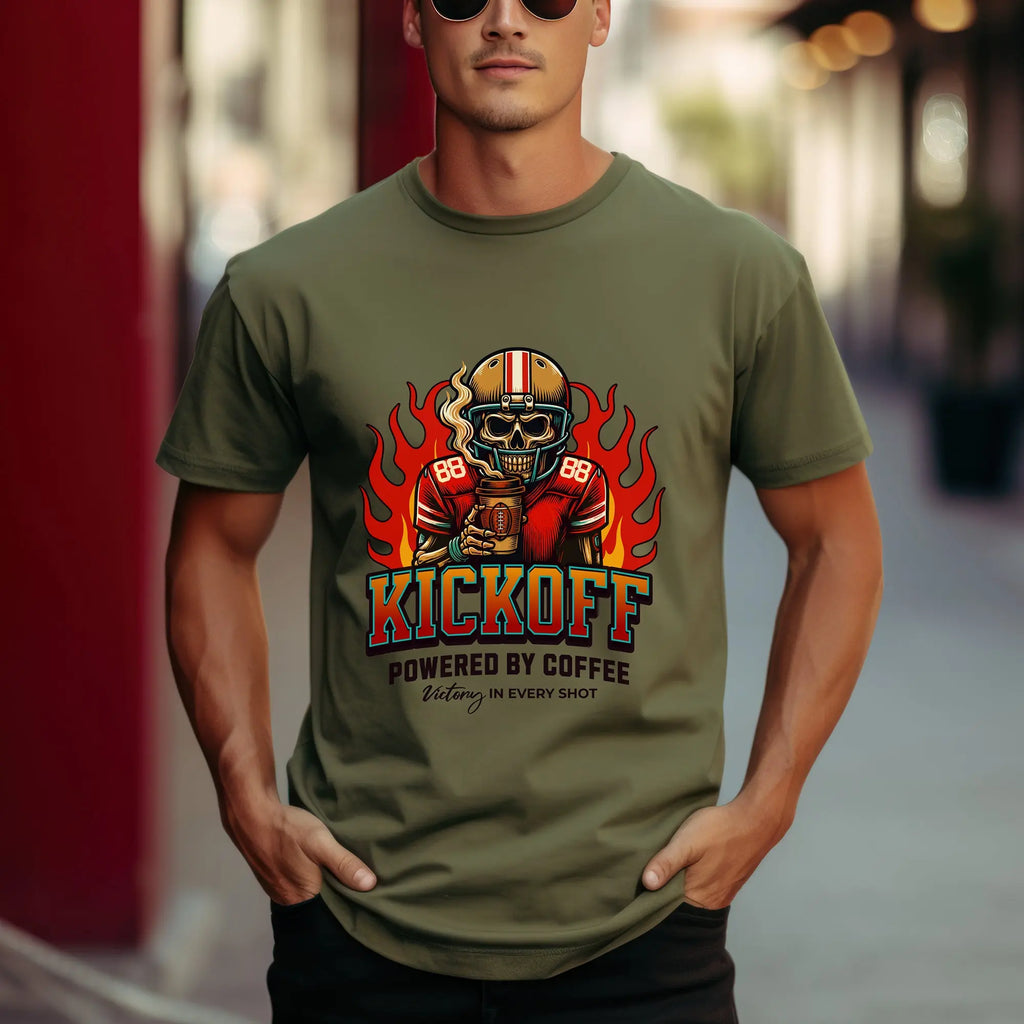 Kickoff Powered by Coffee T-Shirt Printify