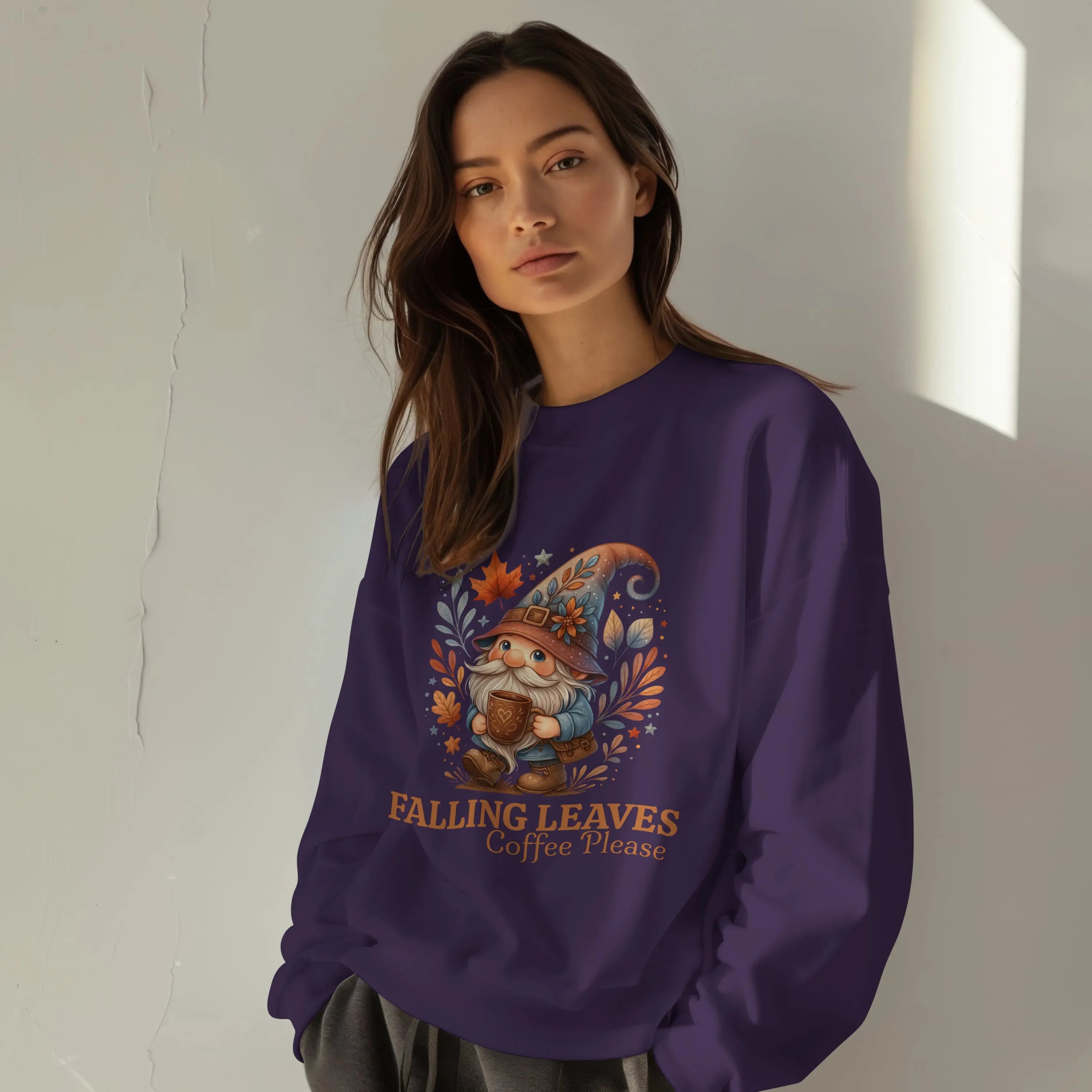 Falling Leaves Gnome Sweatshirt Printify