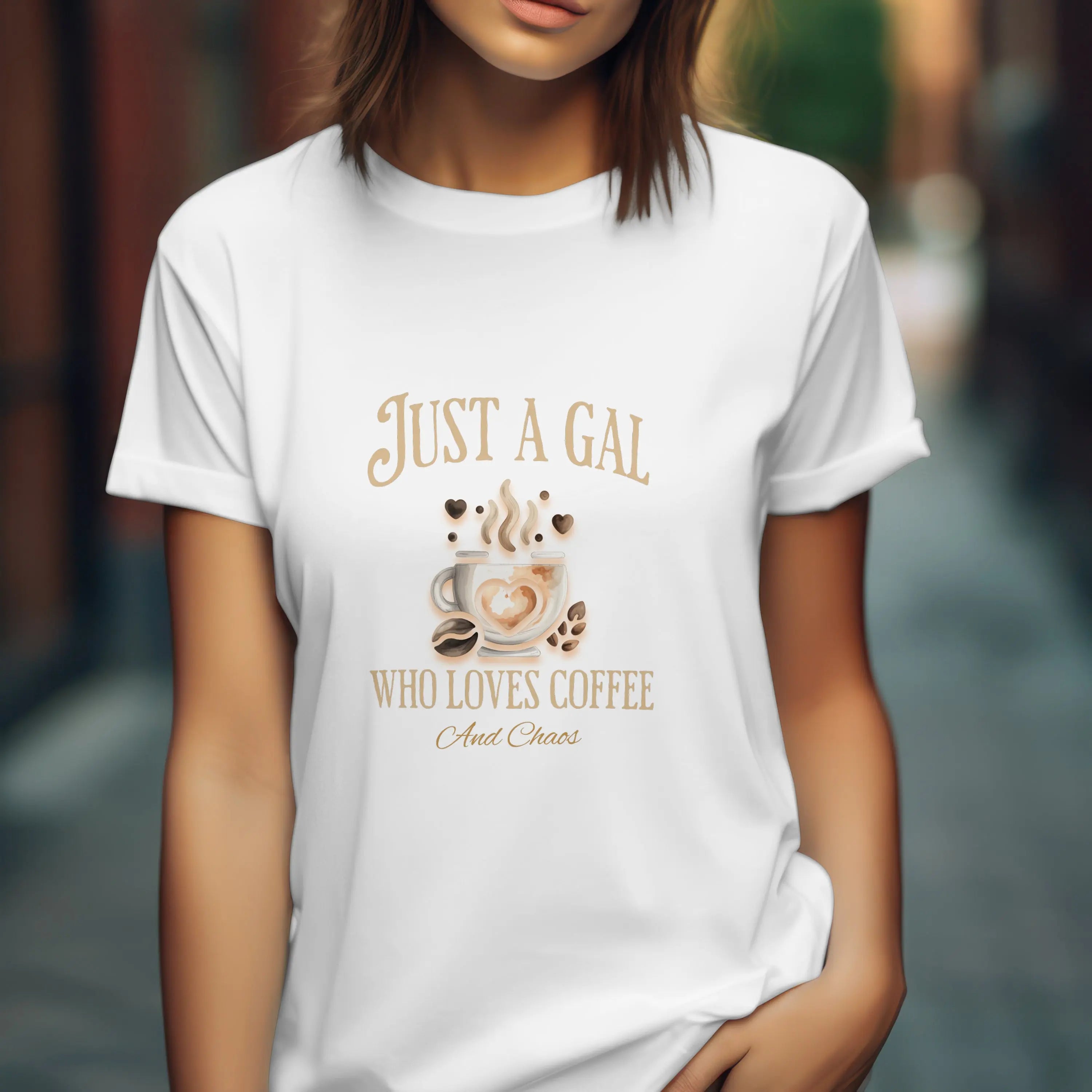 Just a Gal Who Loves Coffee - Boho Style Coffee Gal T-shirt Printify