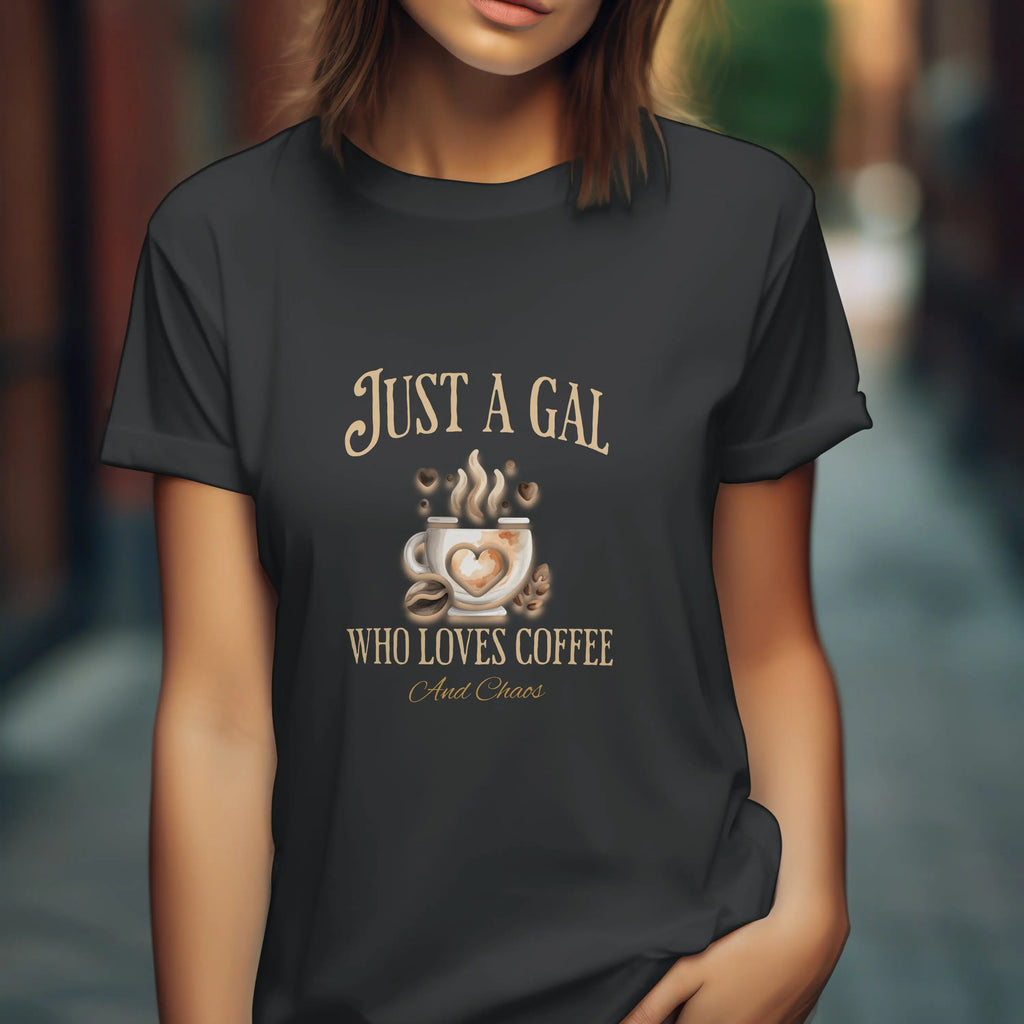 Just a Gal Who Loves Coffee - Boho Style Coffee Gal T-shirt Printify