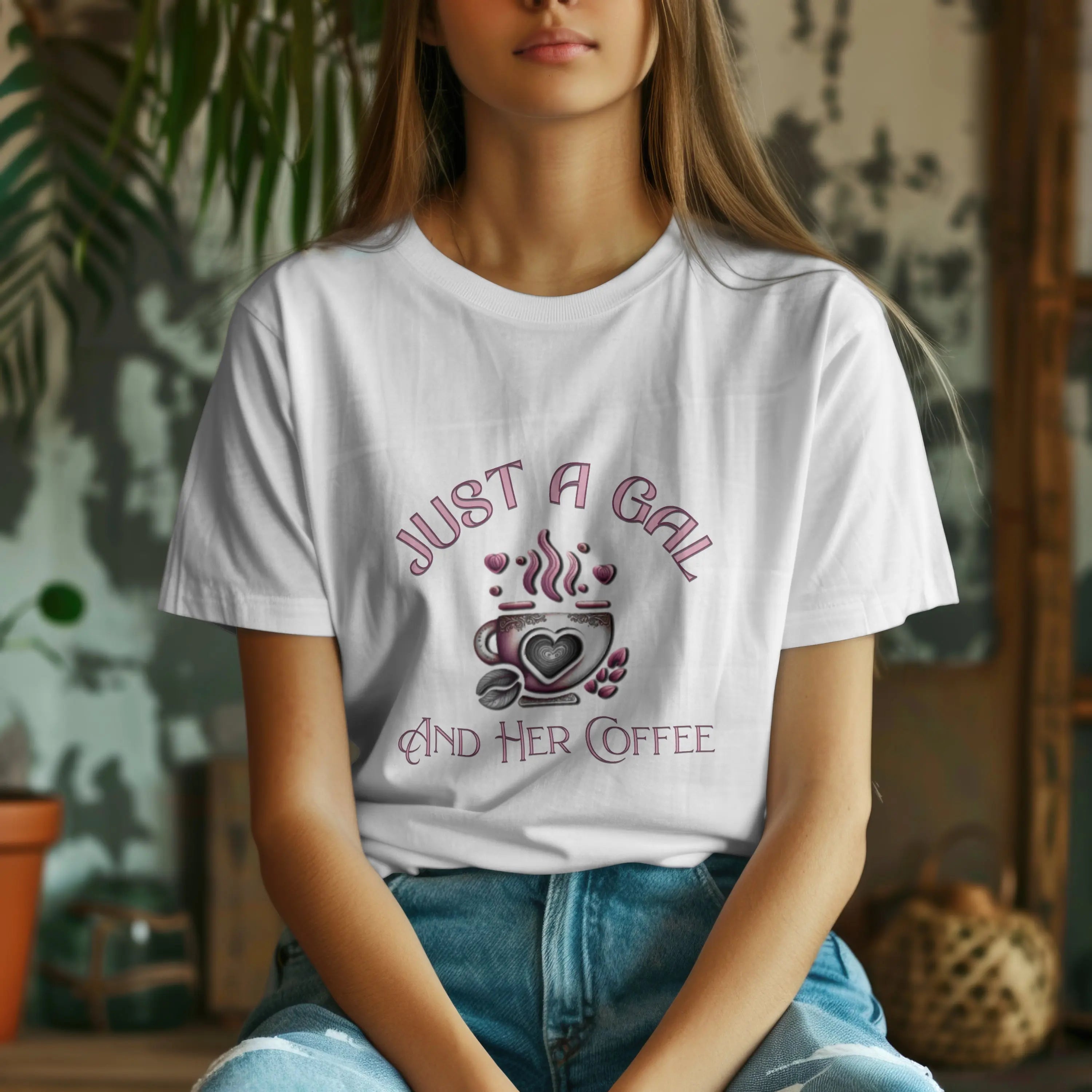 Just a Gal and Her Coffee T-Shirt – Cute Coffee Cup Graphic Tee Printify