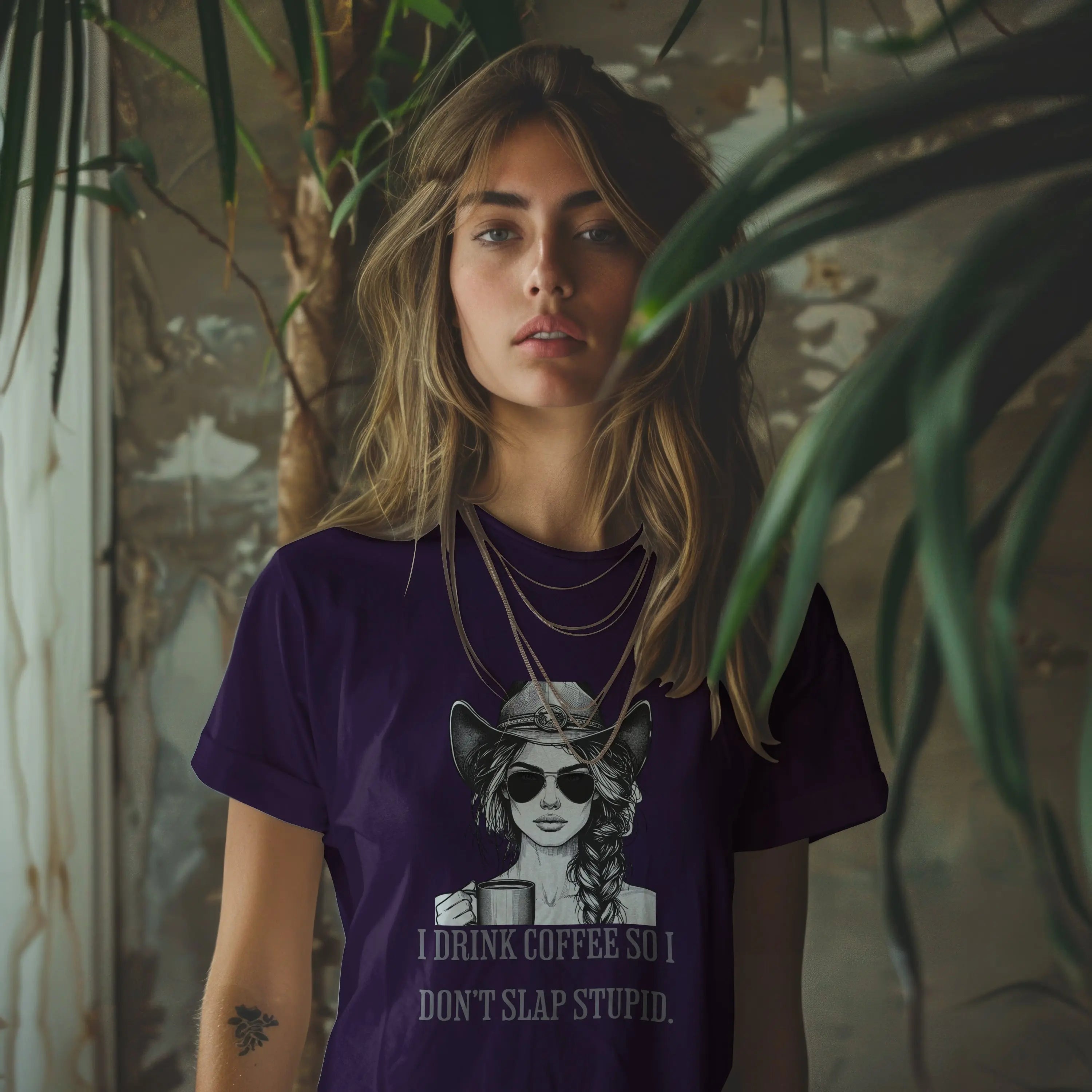 Cowgirl Coffee T-Shirt – I Drink Coffee So I Don’t Slap Stupid Funny Western Tee Printify