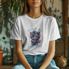 Fluffy Cat Coffee T-Shirt – Paws, Claws, and Zero Flaws Colorful Cat Tee Printify