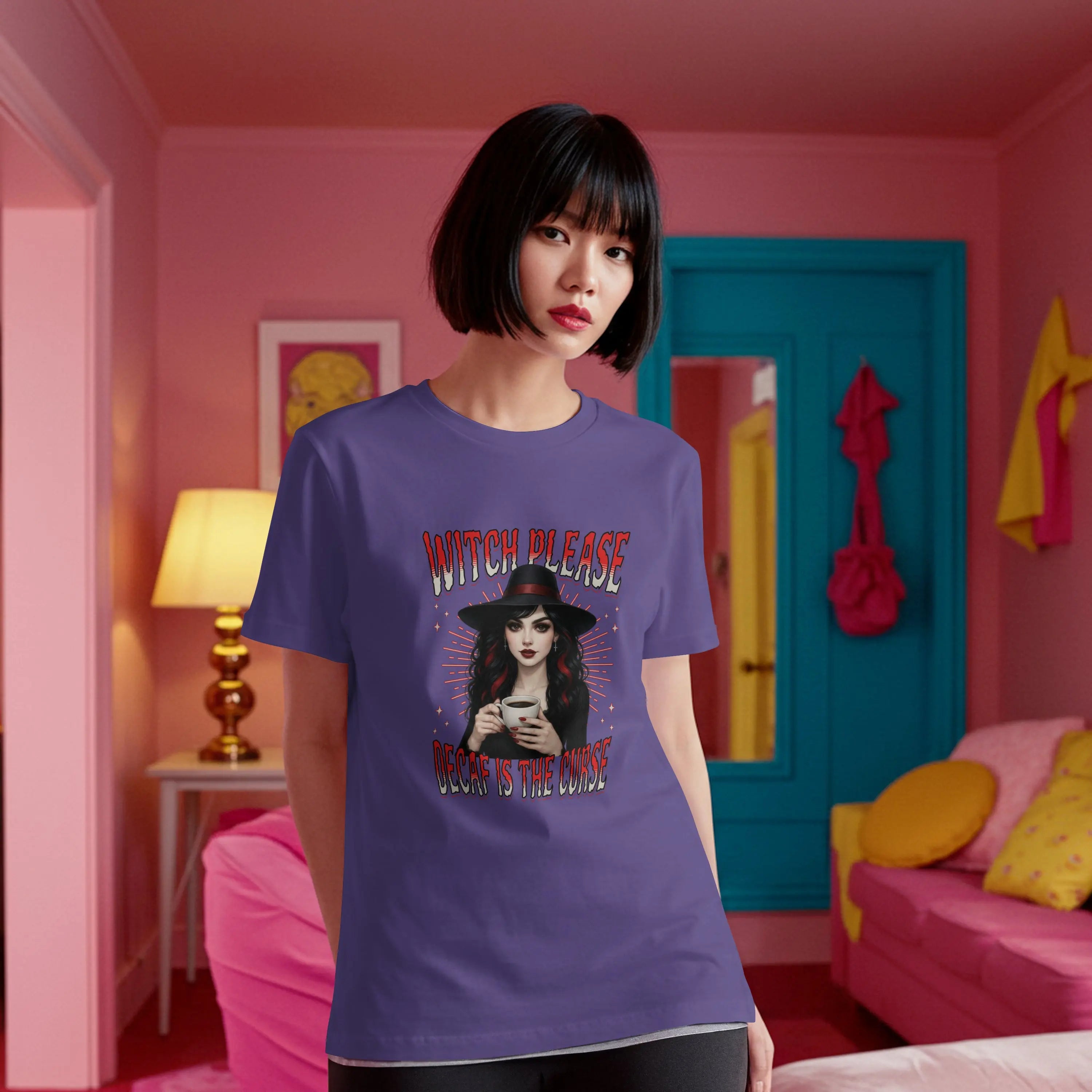 Witch Please T-Shirt – Decaf Is the Real Curse Funny Halloween Tee Printify