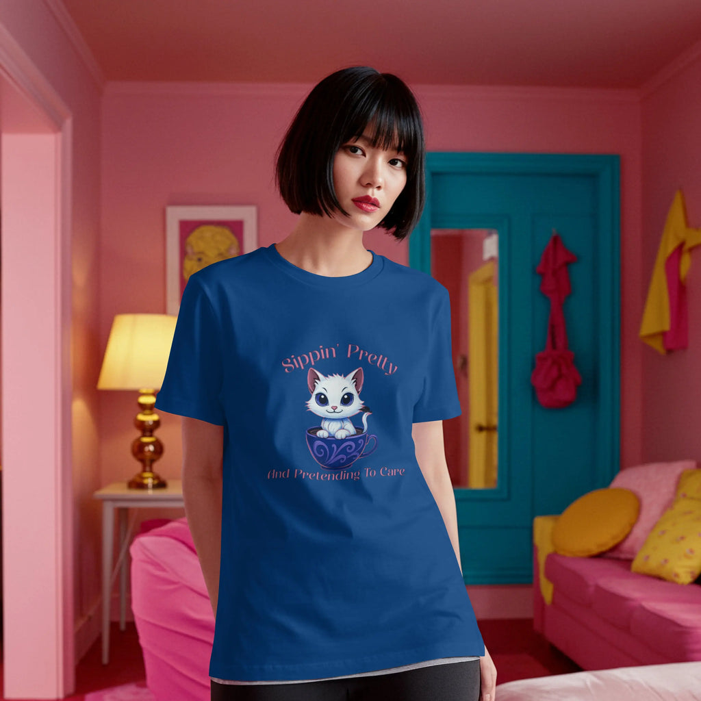 Sippin Pretty T-Shirt - Cute Kitten in Coffee Cup Saying Printify