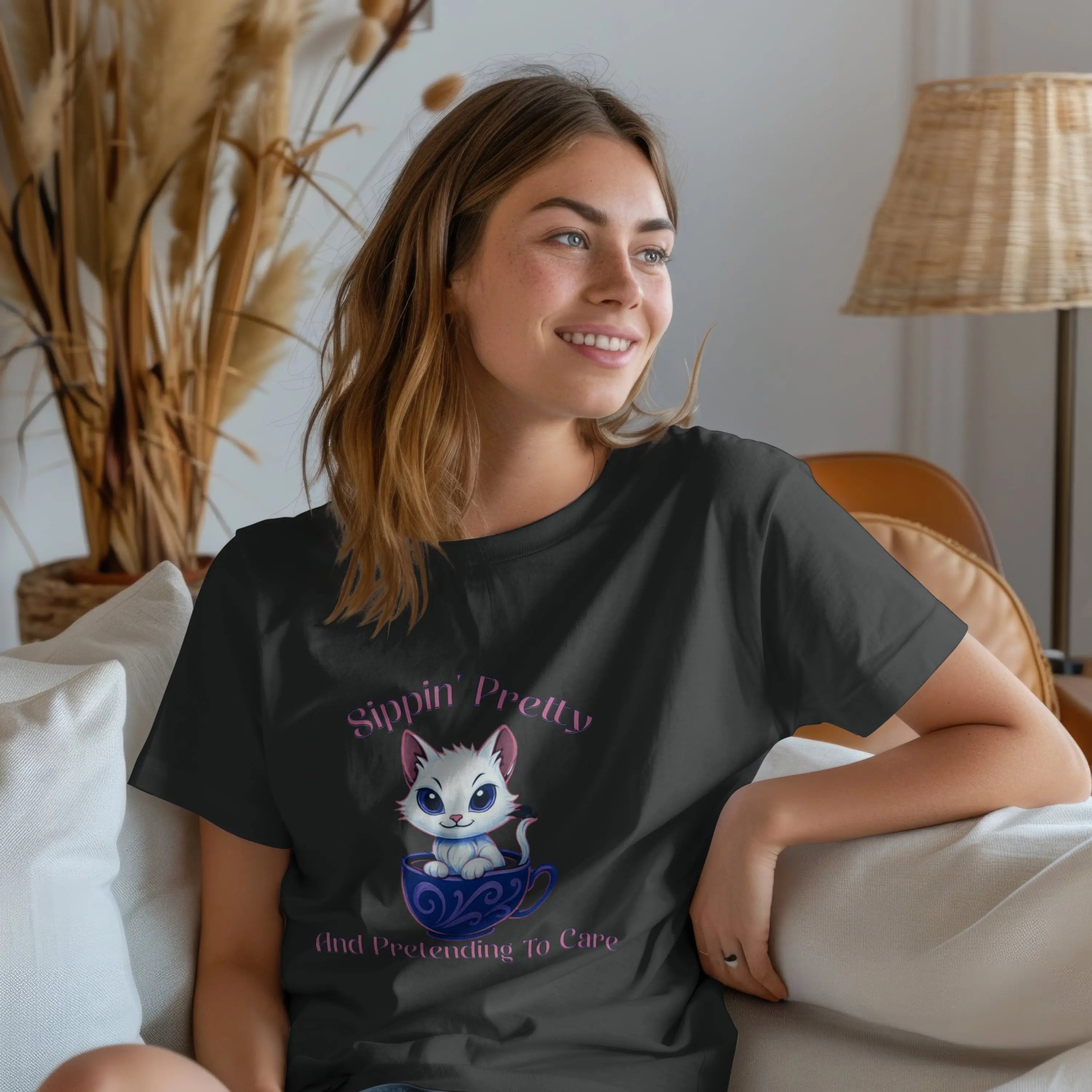 Sippin Pretty T-Shirt - Cute Kitten in Coffee Cup Saying Printify