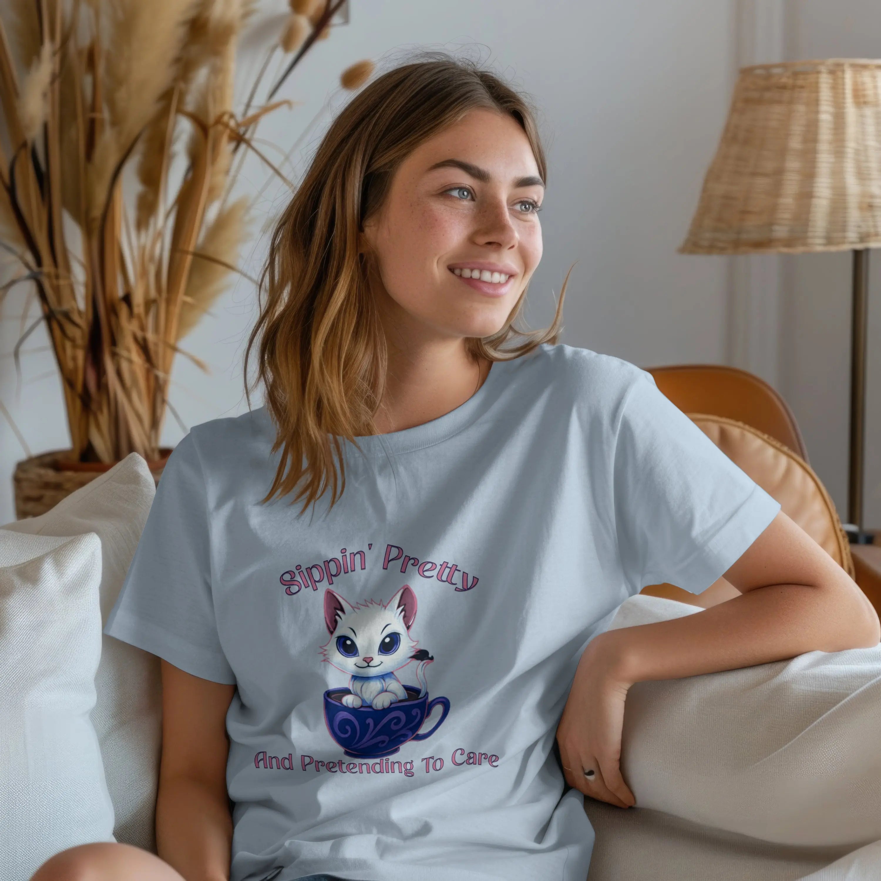 Sippin Pretty T-Shirt - Cute Kitten in Coffee Cup Saying Printify