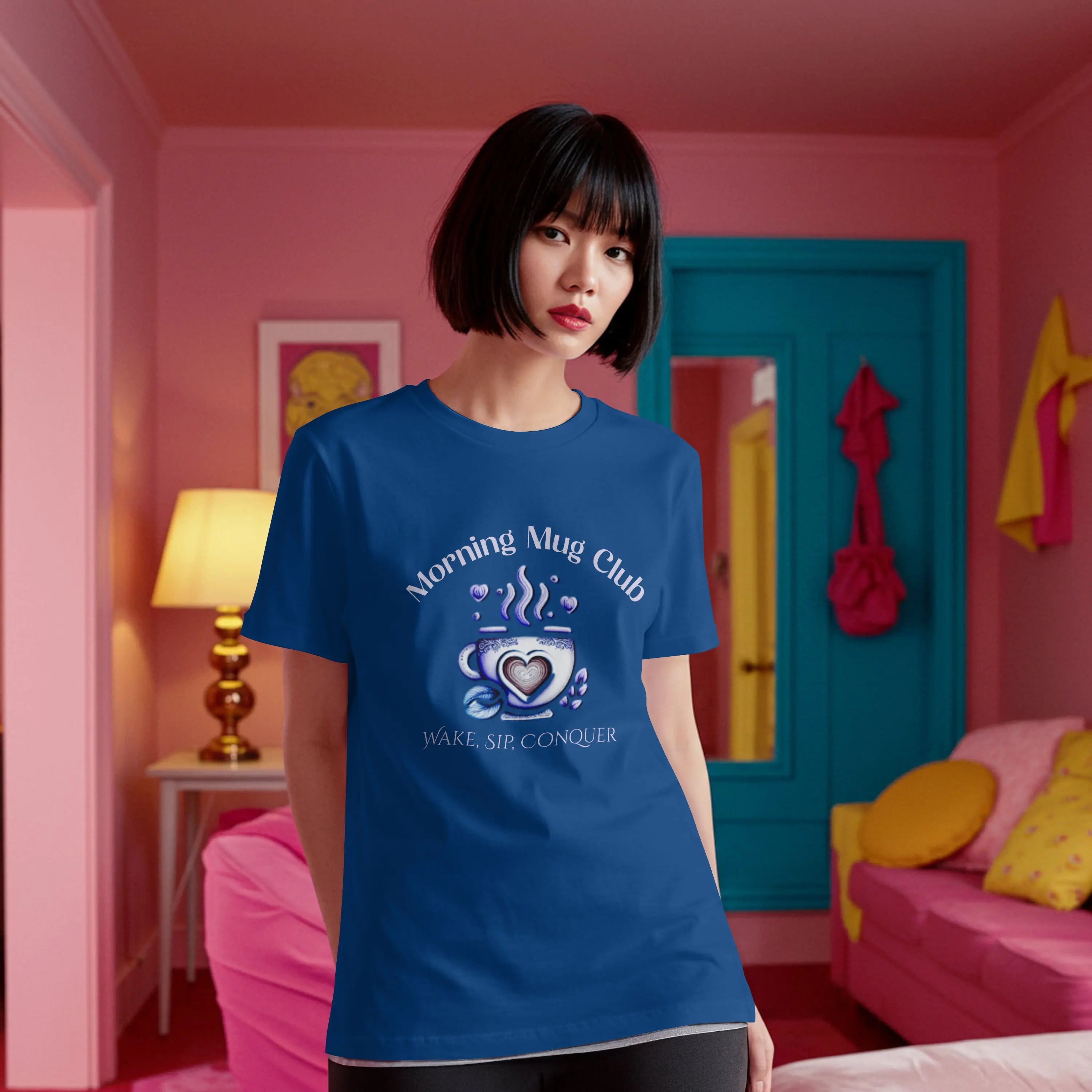 Wake, Sip, Conquer Tshirt - Morning Mug Club - Boho Style Coffee Tee Printify