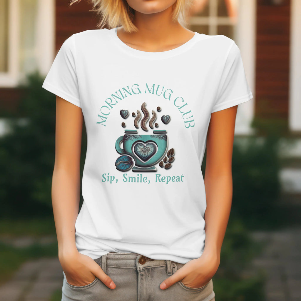 Sip, Smile, Repeat Tshirt - Morning Mug Club - Boho Style Coffee Mug Tee Printify