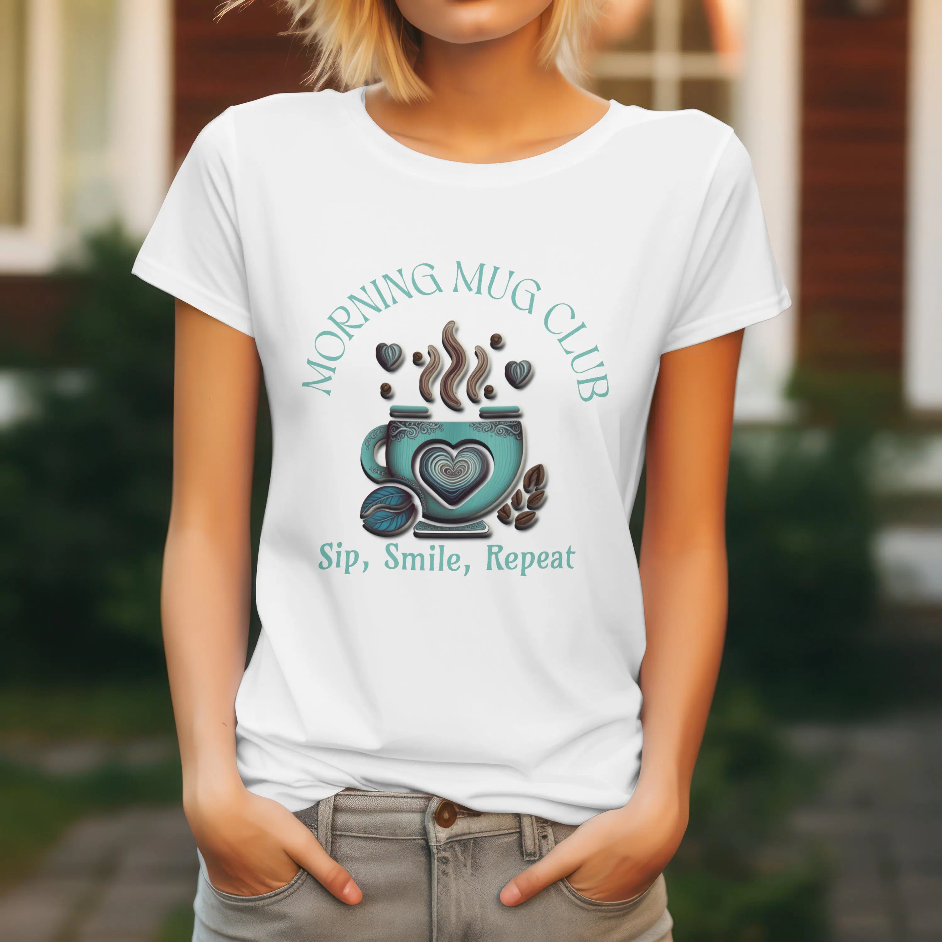 Sip, Smile, Repeat Tshirt - Morning Mug Club - Boho Style Coffee Mug Tee Printify