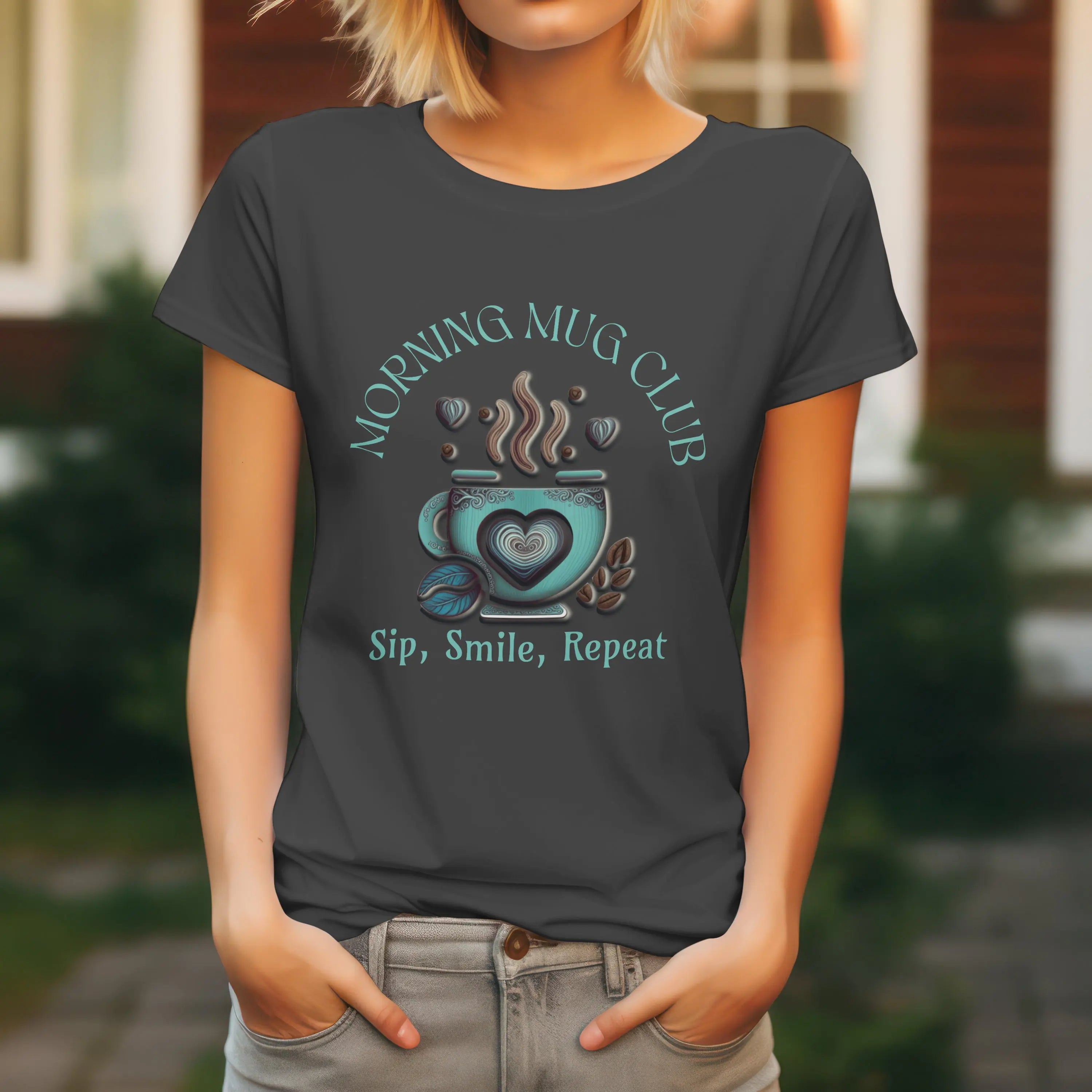 Sip, Smile, Repeat Tshirt - Morning Mug Club - Boho Style Coffee Mug Tee Printify