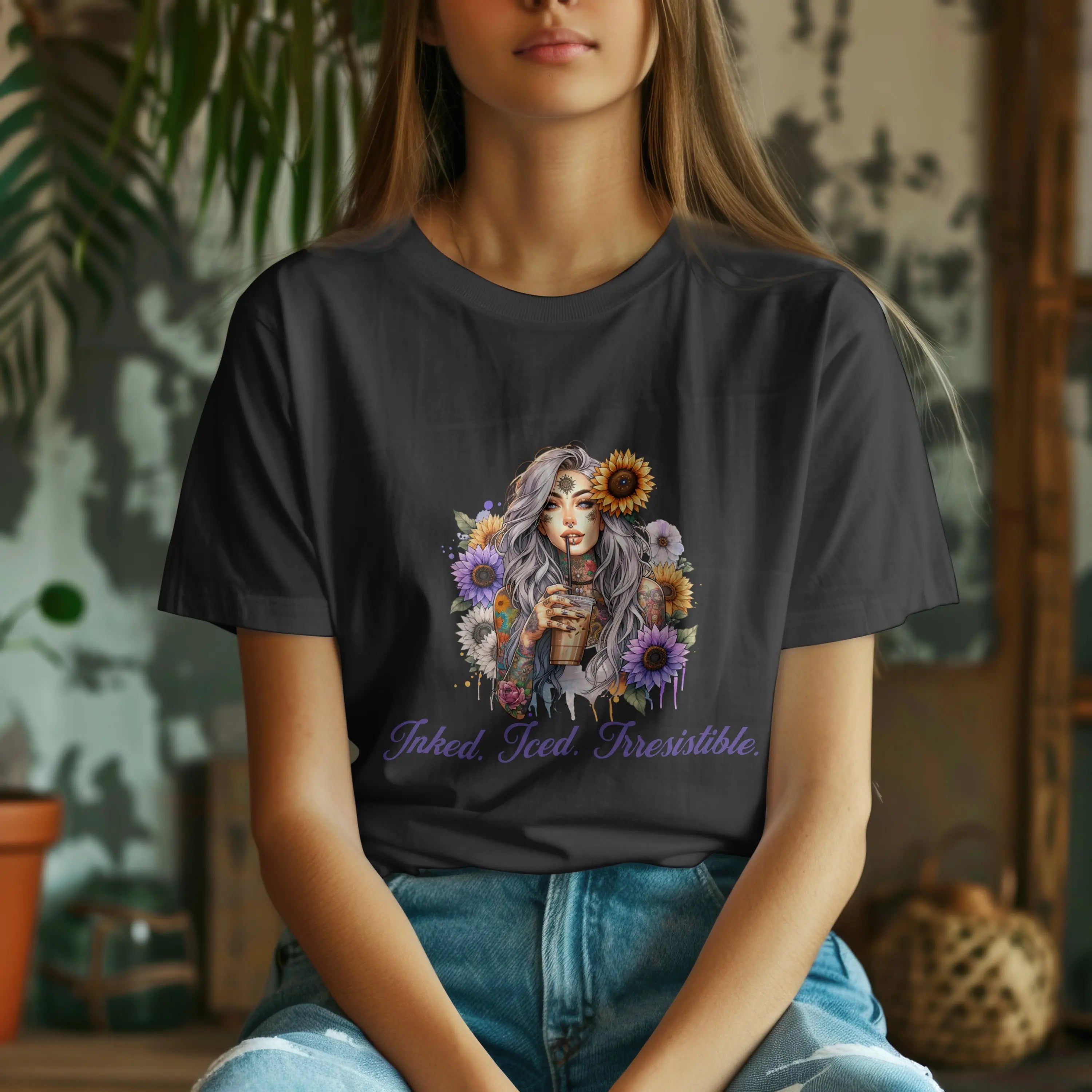 Irresistible Tshirt - Sunflower Tattoo Woman Coffee Tee Printify