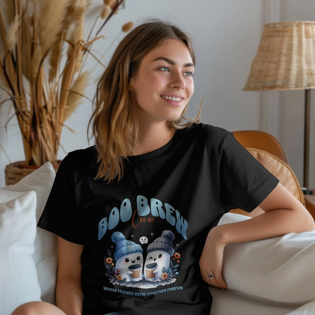 Boo Brew Crew T-Shirt - Cute Ghost Coffee tee Printify