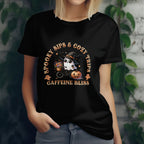 Spooky Sips T-Shirt - Spooky Sips and Cozy Trips Caffeine Bliss Design Printify