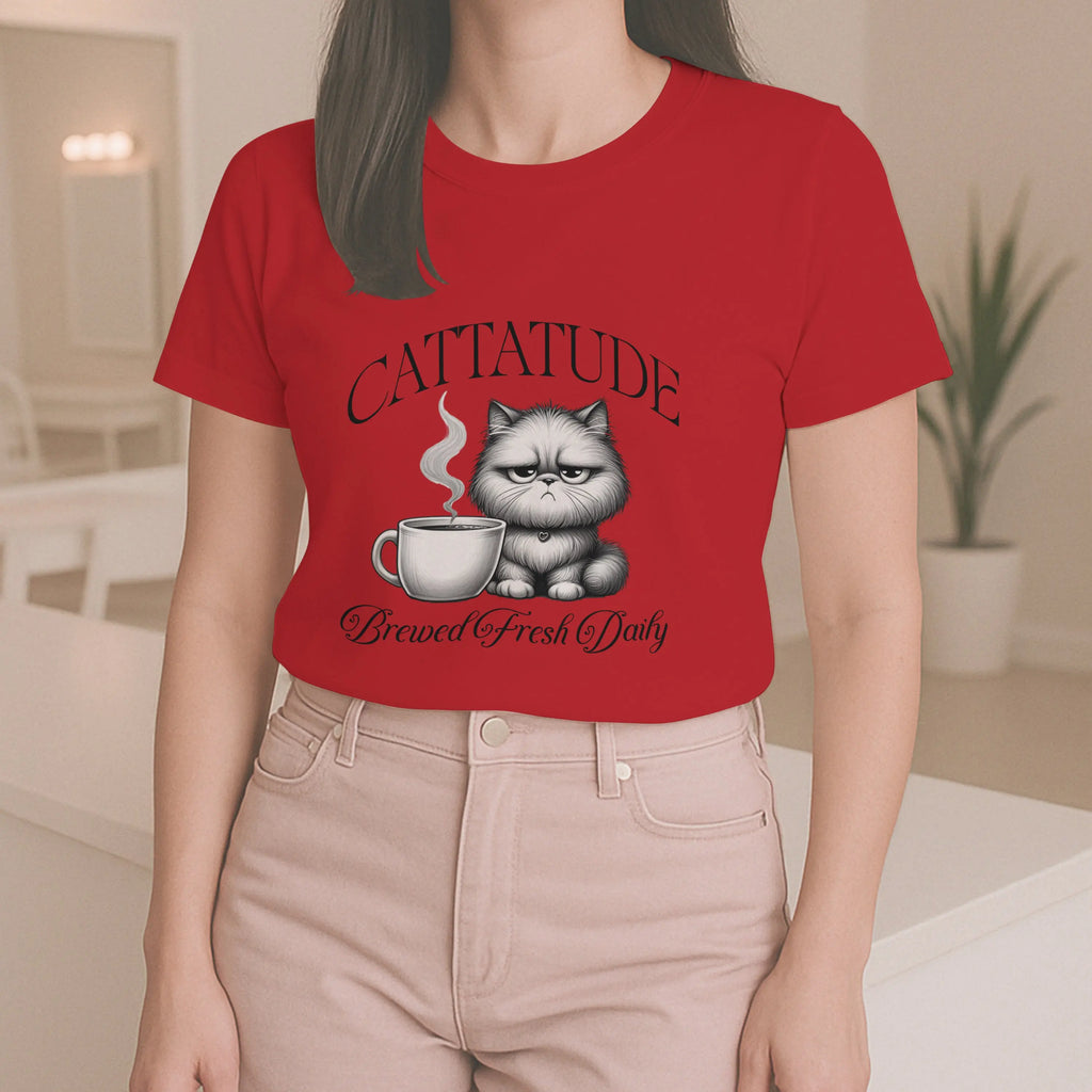 Cattitude Tshirt - Brewed Fresh Dailiy Printify