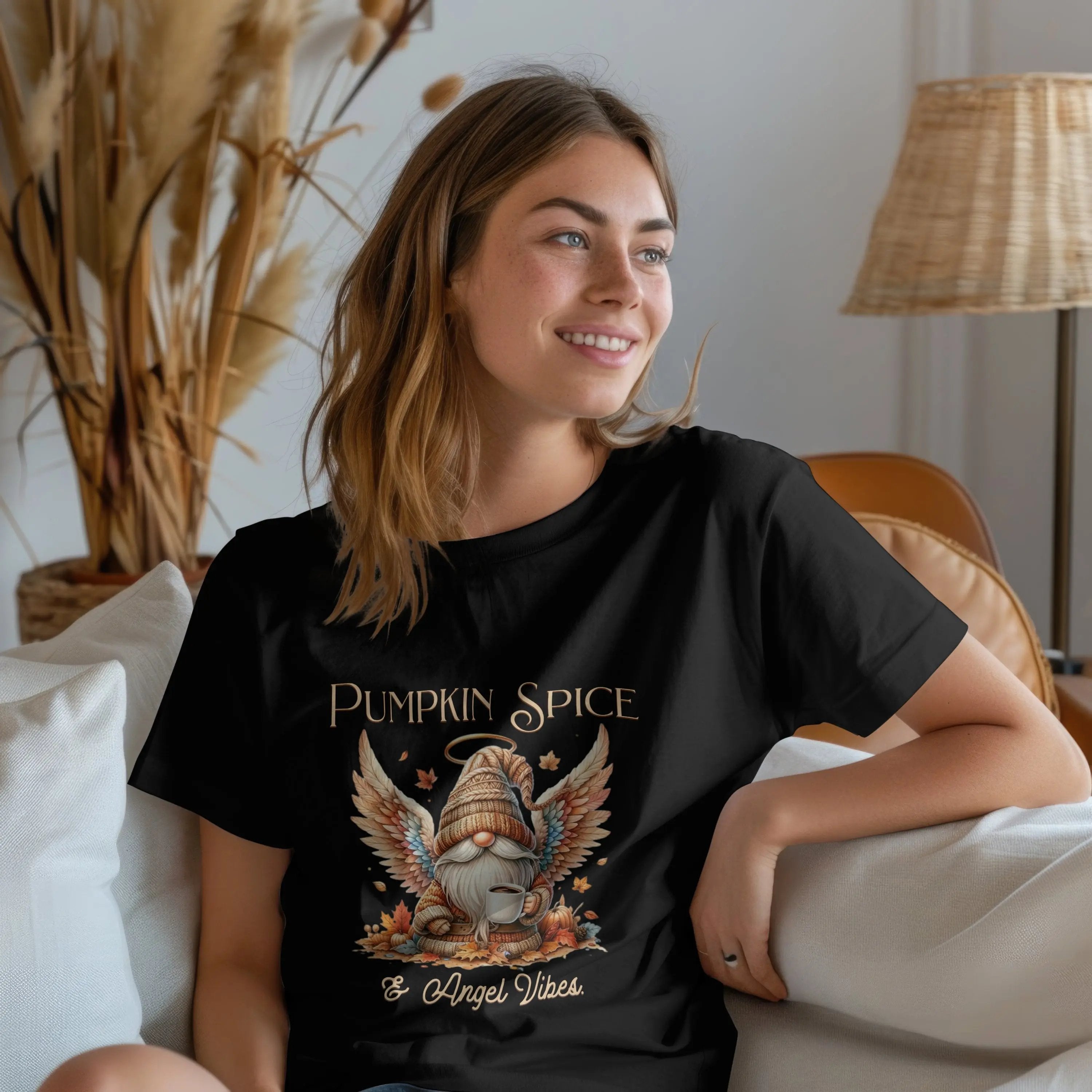 Angel Vibes Women's Tee, Fall T-Shirt, Cozy Vibes Shirt, Autumn Apparel, Seasonal Gift Idea, Cute Halloween Top - Boldly Bitter Company