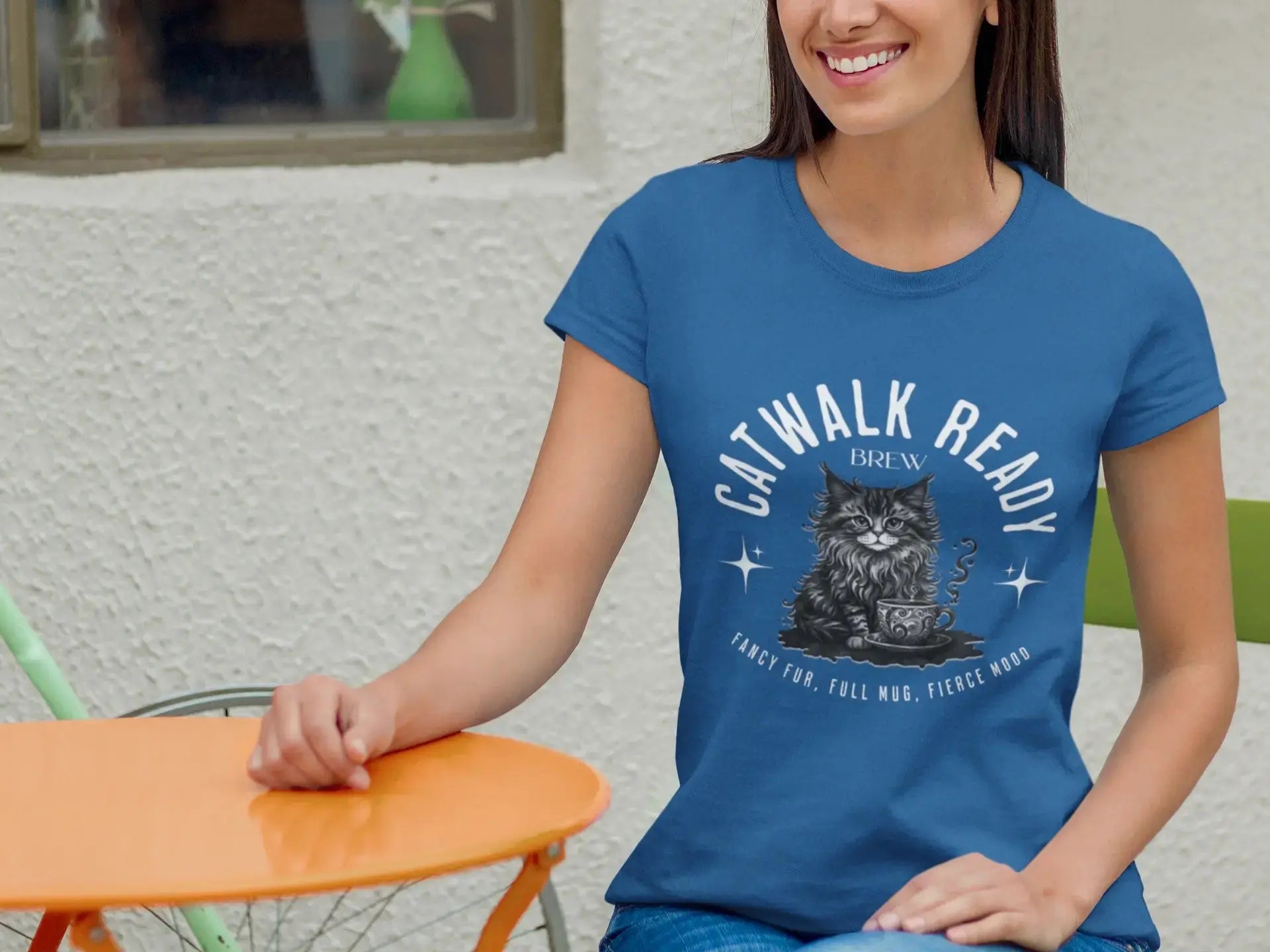 Catwalk Ready Shirt -  Fancy Fur, Full Mug, Fierce Mood Classy Coffee Cat Tee Printify