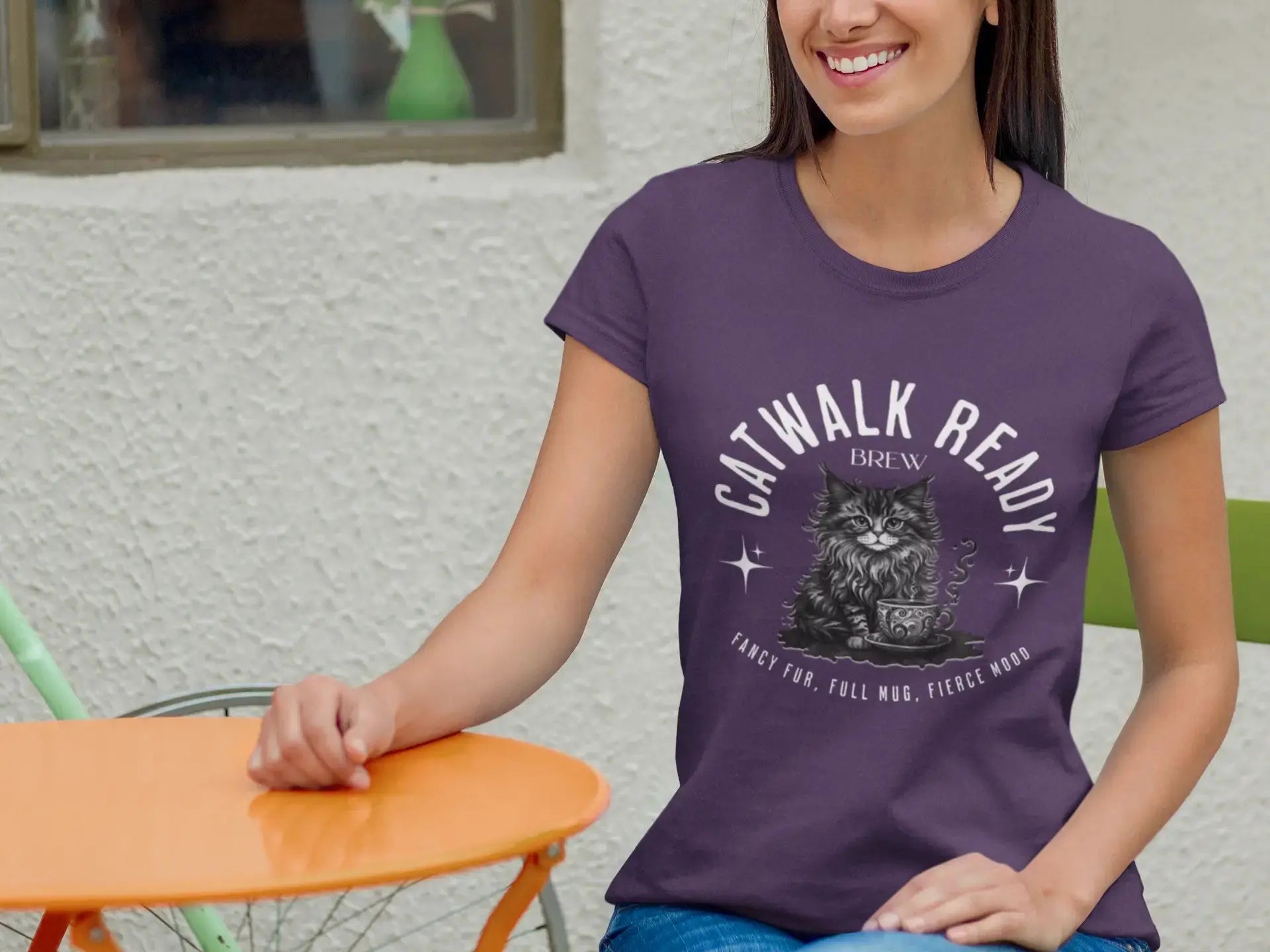 Catwalk Ready Shirt -  Fancy Fur, Full Mug, Fierce Mood Classy Coffee Cat Tee Printify