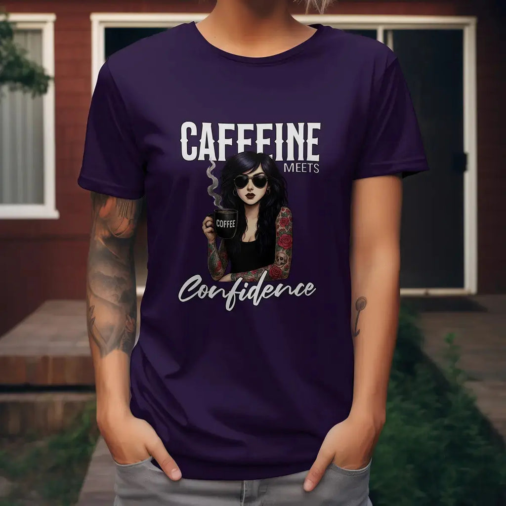 Caffeine Meets Confidence T-Shirt Tattoo Woman Caffeine Confidence Design Printify
