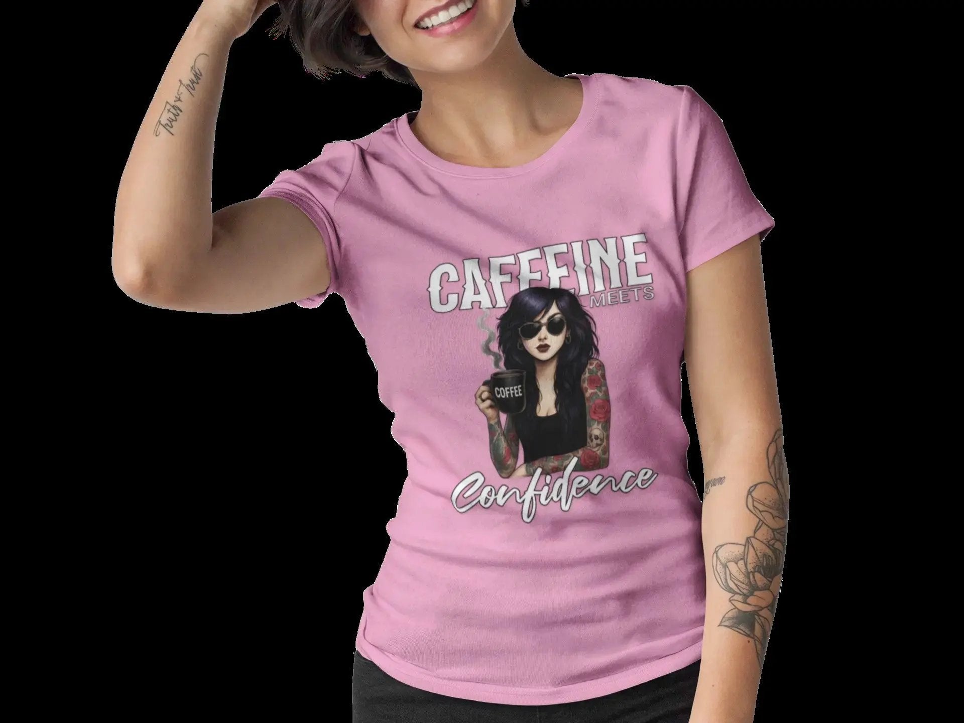 Caffeine Meets Confidence T-Shirt Tattoo Woman Caffeine Confidence Design - Boldly Bitter Company