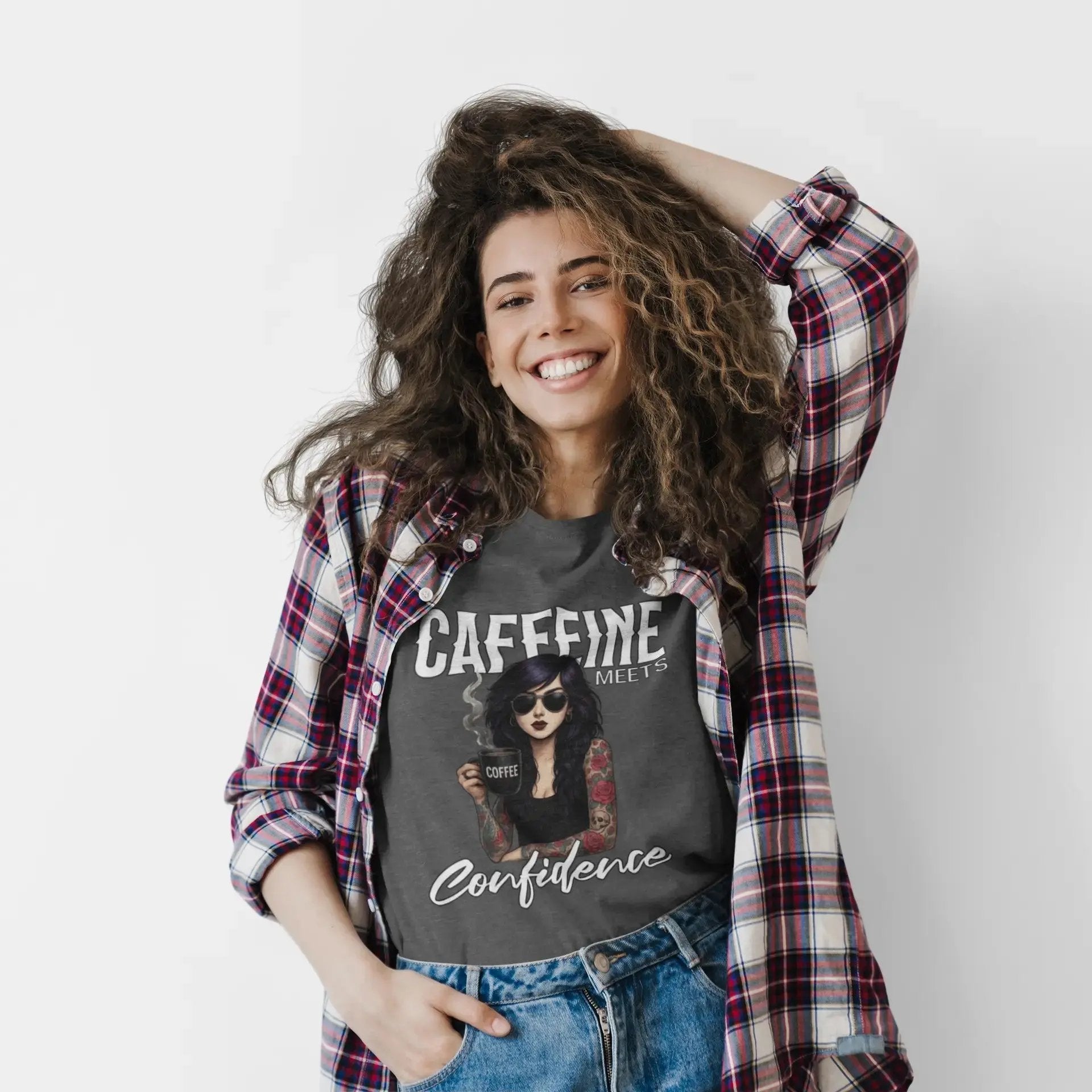Caffeine Meets Confidence T-Shirt Tattoo Woman Caffeine Confidence Design - Boldly Bitter Company