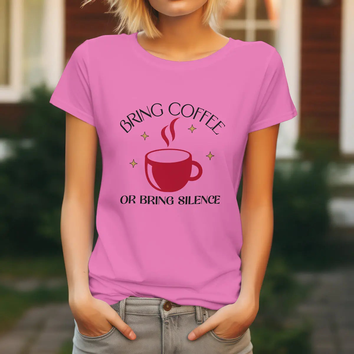 Bring Coffee Tee - Bring Silence T-Shirt – Funny Coffee Cup Graphic Tee Printify