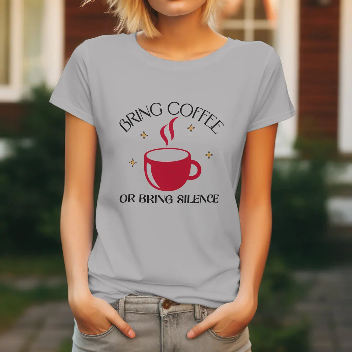 Bring Coffee Tee - Bring Silence T-Shirt – Funny Coffee Cup Graphic Tee Printify