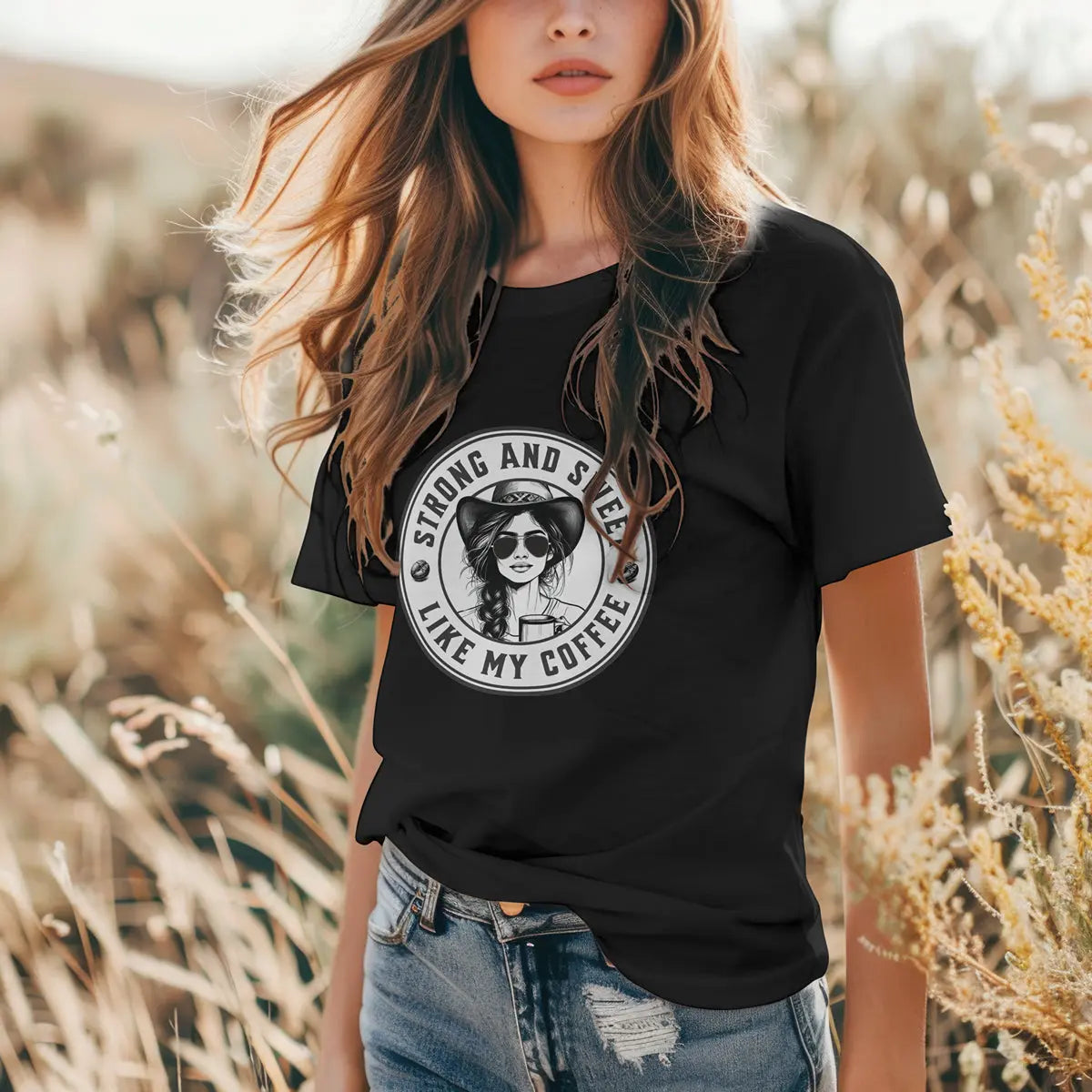 Sweet and Strong T-Shirt – Funny Coffee Lover Tee for Women, Empowering Caffeine Queen Shirt, Bold Morning Gift Idea Printify