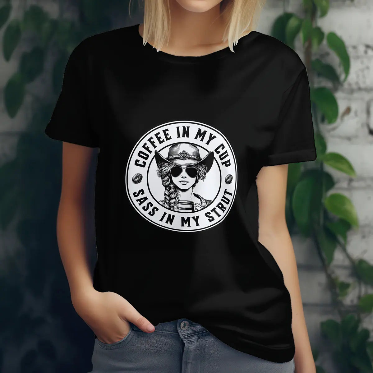 Sass in My Strut T-Shirt – Sassy Cowgirl Coffee T-shirt, Funny Coffee Lover Tee for Women, Sassy Cowgirl Caffeine Queen Shirt, Attitude Gift Idea Printify