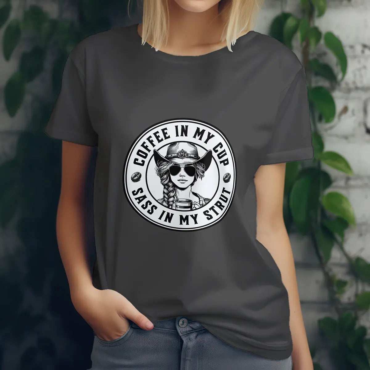 Sass in My Strut T-Shirt – Sassy Cowgirl Coffee T-shirt, Funny Coffee Lover Tee for Women, Sassy Cowgirl Caffeine Queen Shirt, Attitude Gift Idea Printify