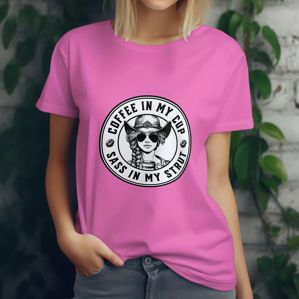 Sass in My Strut T-Shirt – Sassy Cowgirl Coffee T-shirt, Funny Coffee Lover Tee for Women, Sassy Cowgirl Caffeine Queen Shirt, Attitude Gift Idea Printify