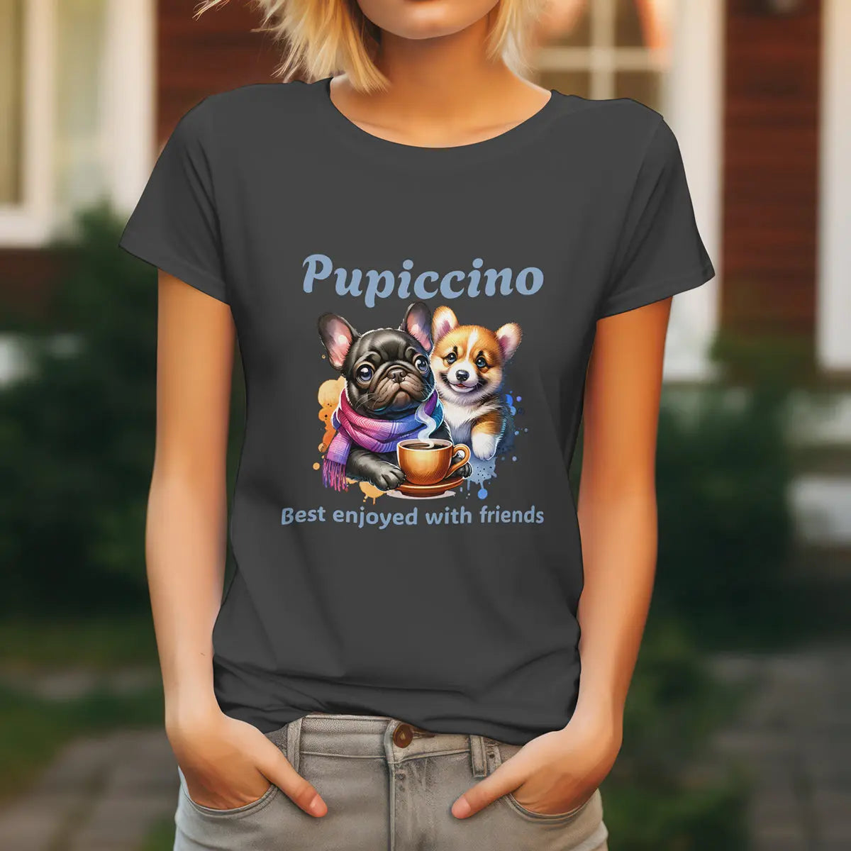 Pupiccino Best Enjoyed with Friends T-Shirt – Cute Dog Coffee Lover Tee for Women, Funny Puppy Friendship Shirt, Caffeine Gift Idea Printify