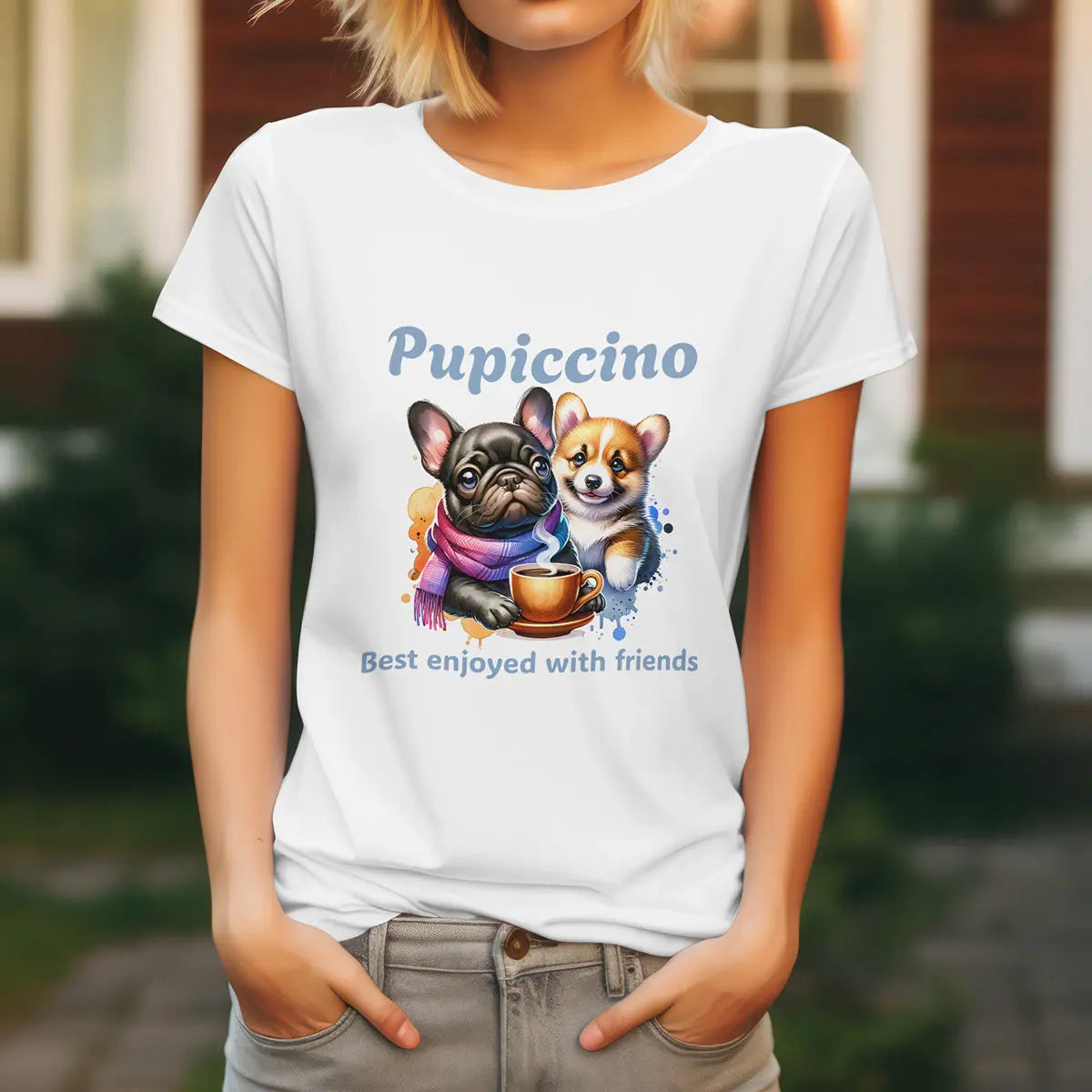 Pupiccino Best Enjoyed with Friends T-Shirt – Cute Dog Coffee Lover Tee for Women, Funny Puppy Friendship Shirt, Caffeine Gift Idea Printify