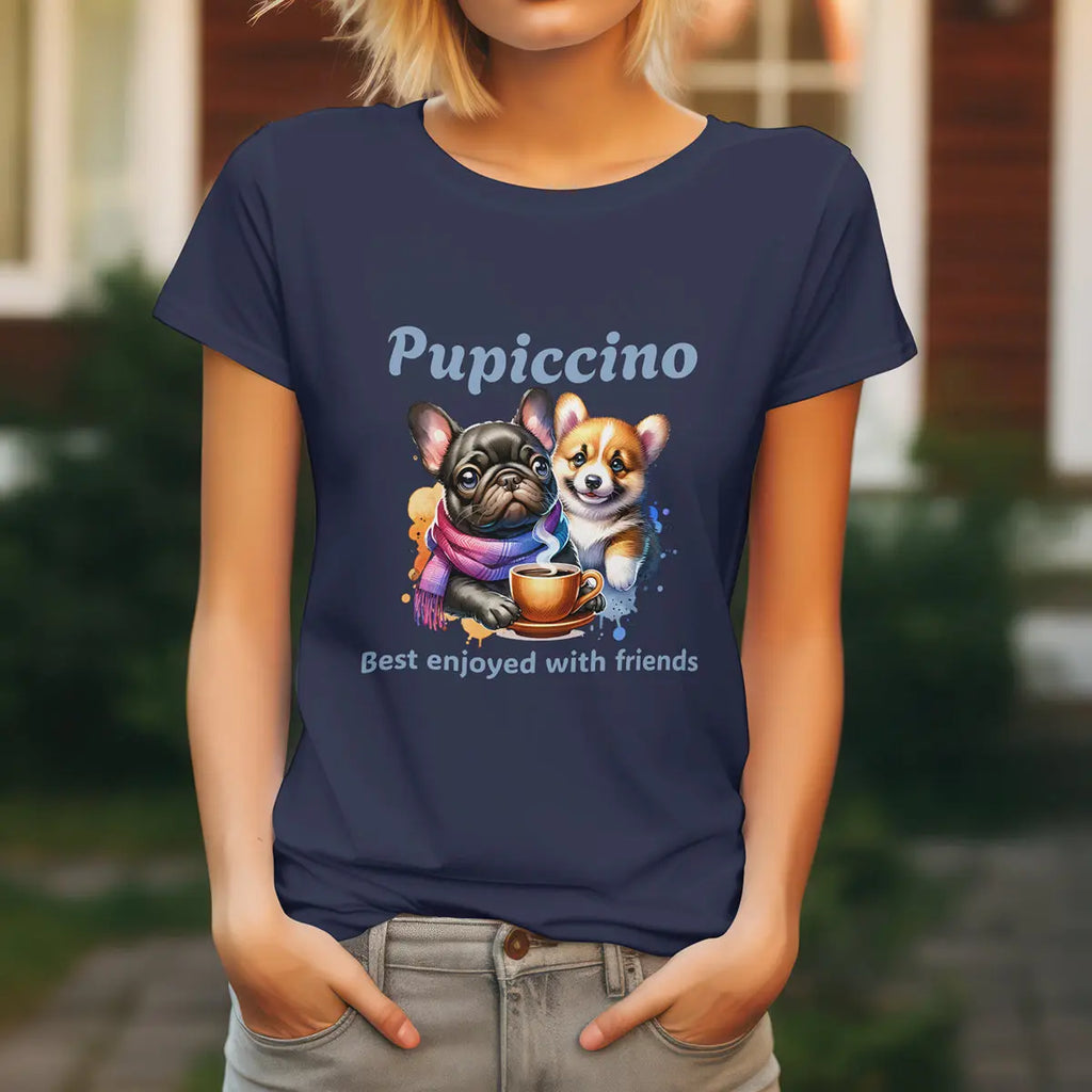 Pupiccino Best Enjoyed with Friends T-Shirt – Cute Dog Coffee Lover Tee for Women, Funny Puppy Friendship Shirt, Caffeine Gift Idea Printify