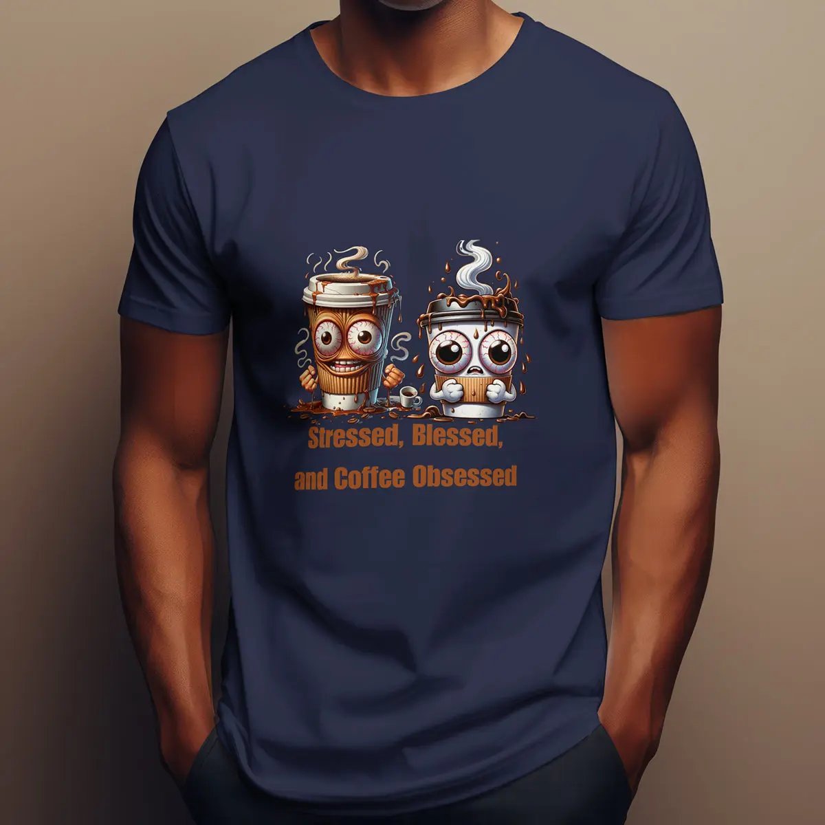 Stressed Blessed and Coffee Obsessed Shirt – Funny Coffee Lover T-Shirt, Caffeine Addict Tee, Cute Coffee Gift for Him Printify