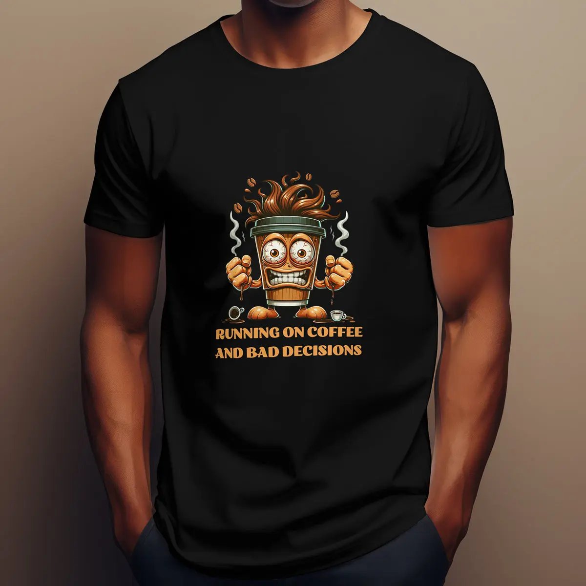 Running on Coffee and Bad Decisions Shirt – Funny Caffeine Lover T-Shirt, Sarcastic Coffee Tee, Gift for Coffee Addicts & Humor Fans Printify