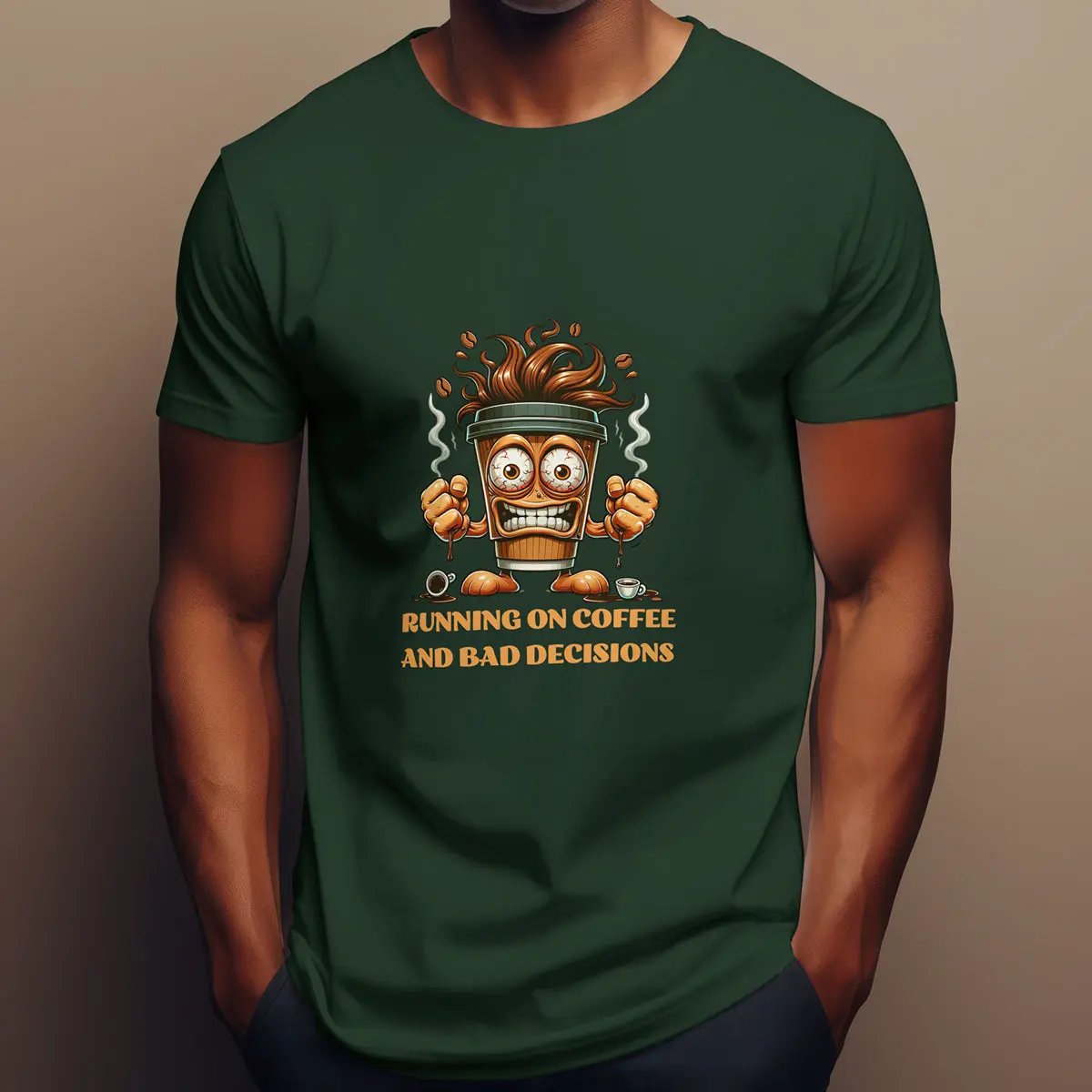 Running on Coffee and Bad Decisions Shirt – Funny Caffeine Lover T-Shirt, Sarcastic Coffee Tee, Gift for Coffee Addicts & Humor Fans Printify