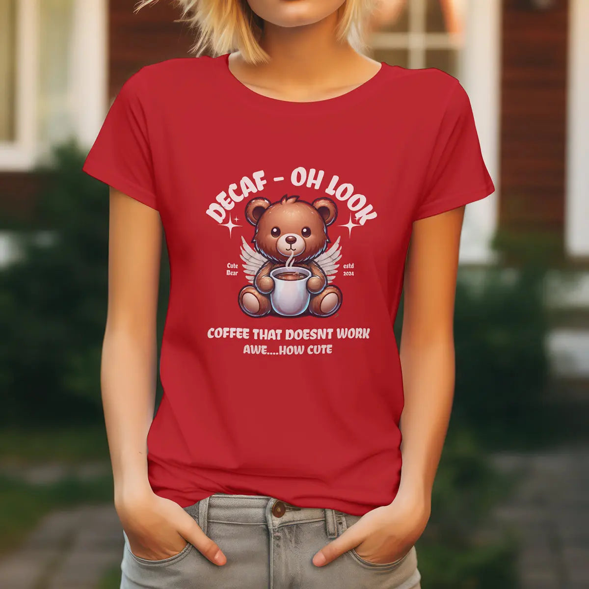 Decaf Bear T-shirt - Decaf Coffee that doesn't work - Boldly Bitter Company