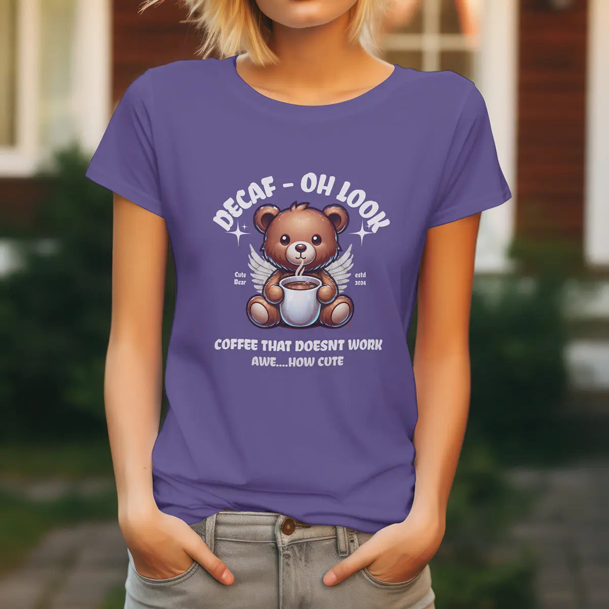 Decaf Bear T-shirt - Decaf Coffee that doesn't work - Boldly Bitter Company