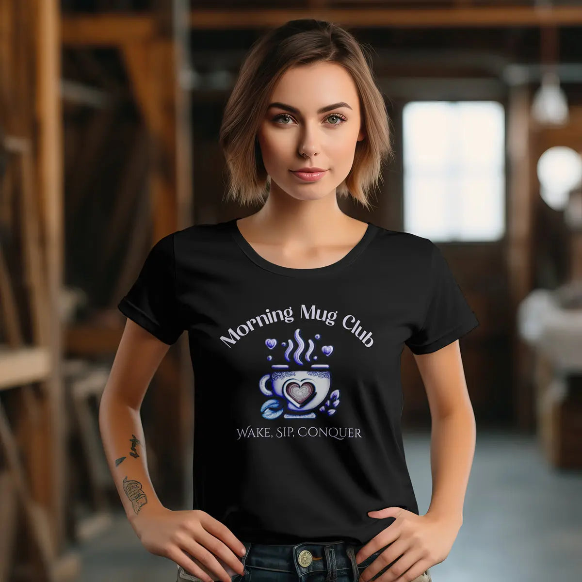 Wake, Sip, Conquer T-shirt - Morning Mug Club - Boho Style Coffee Tee Printify