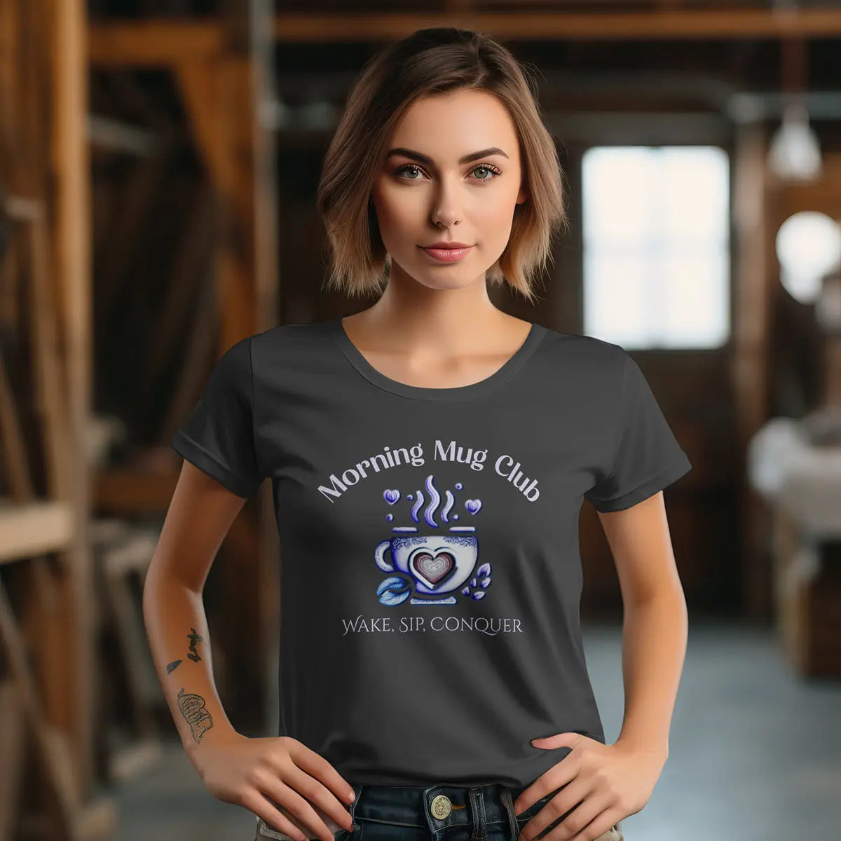 Wake, Sip, Conquer T-shirt - Morning Mug Club - Boho Style Coffee Tee Printify