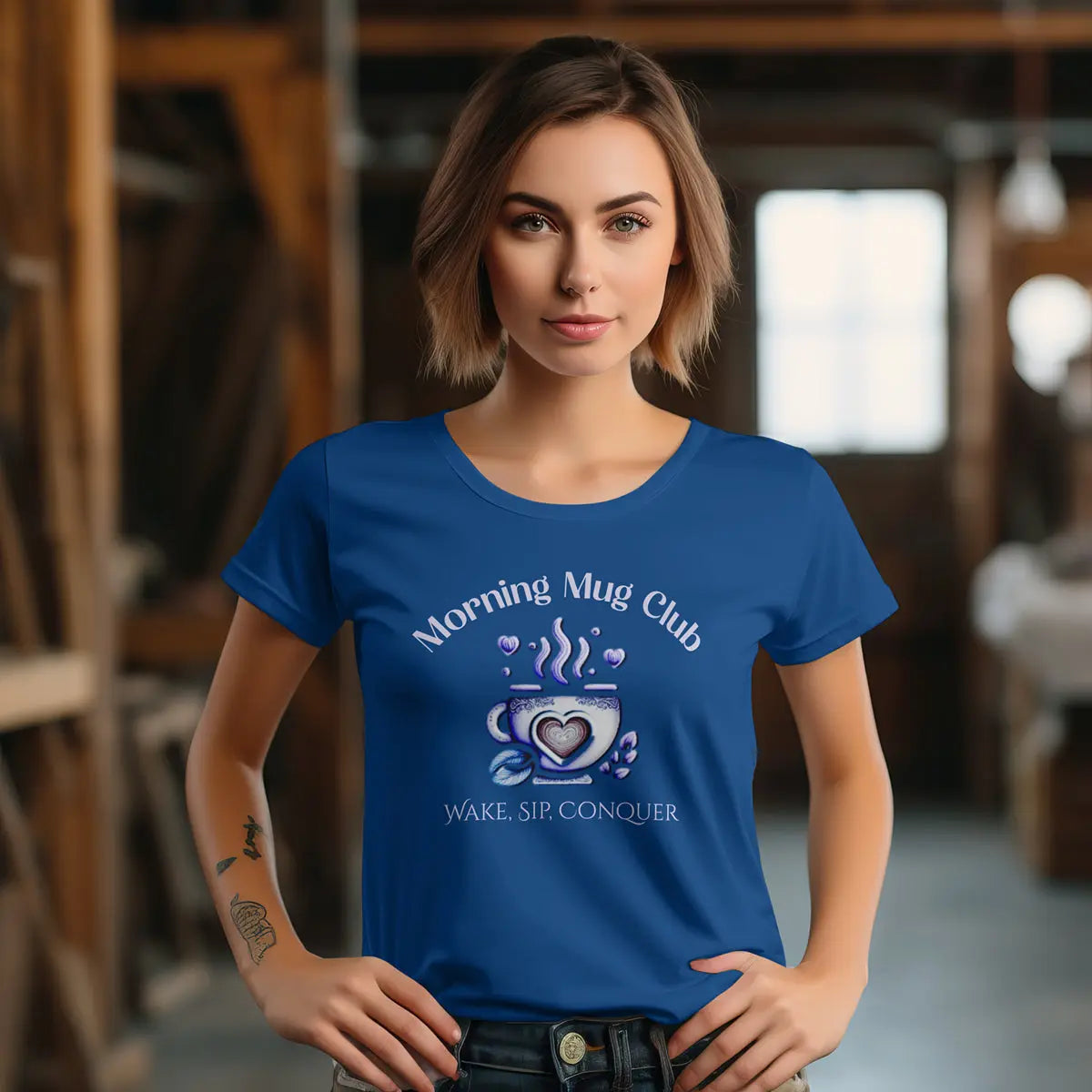 Wake, Sip, Conquer T-shirt - Morning Mug Club - Boho Style Coffee Tee Printify