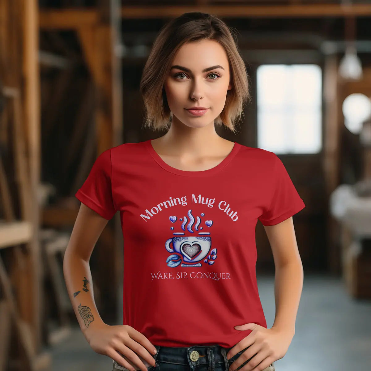 Wake, Sip, Conquer T-shirt - Morning Mug Club - Boho Style Coffee Tee Printify