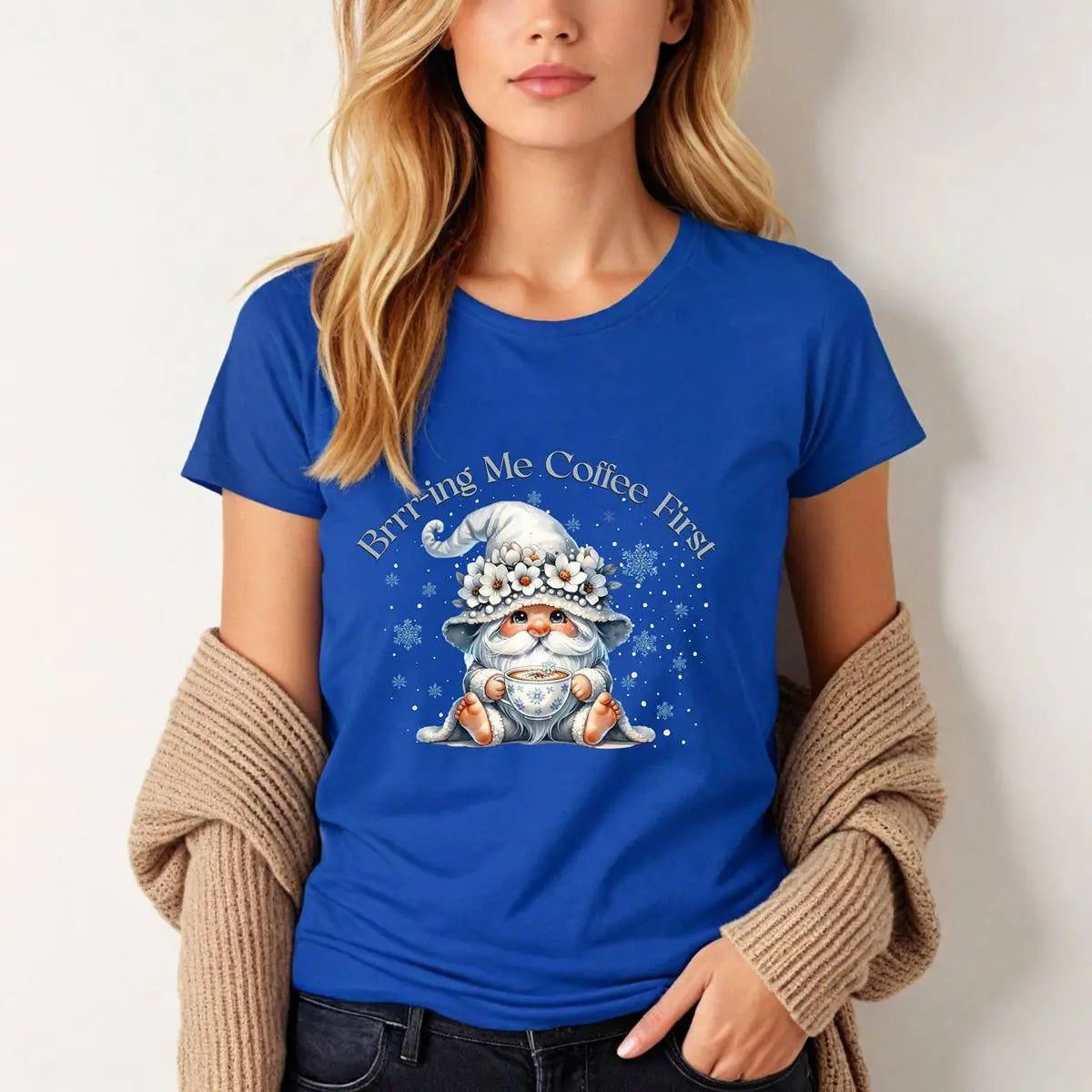 Brr-ing Me Coffee T-Shirt - Cute Gnome Winter Design Printify