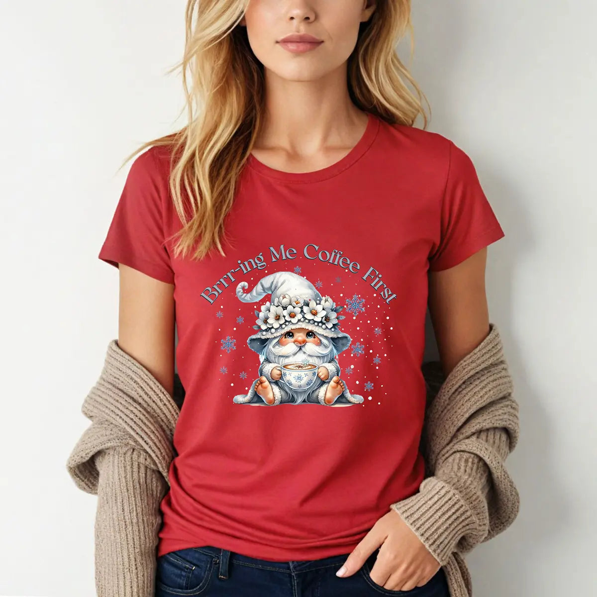 Brr-ing Me Coffee T-Shirt - Cute Gnome Winter Design Printify