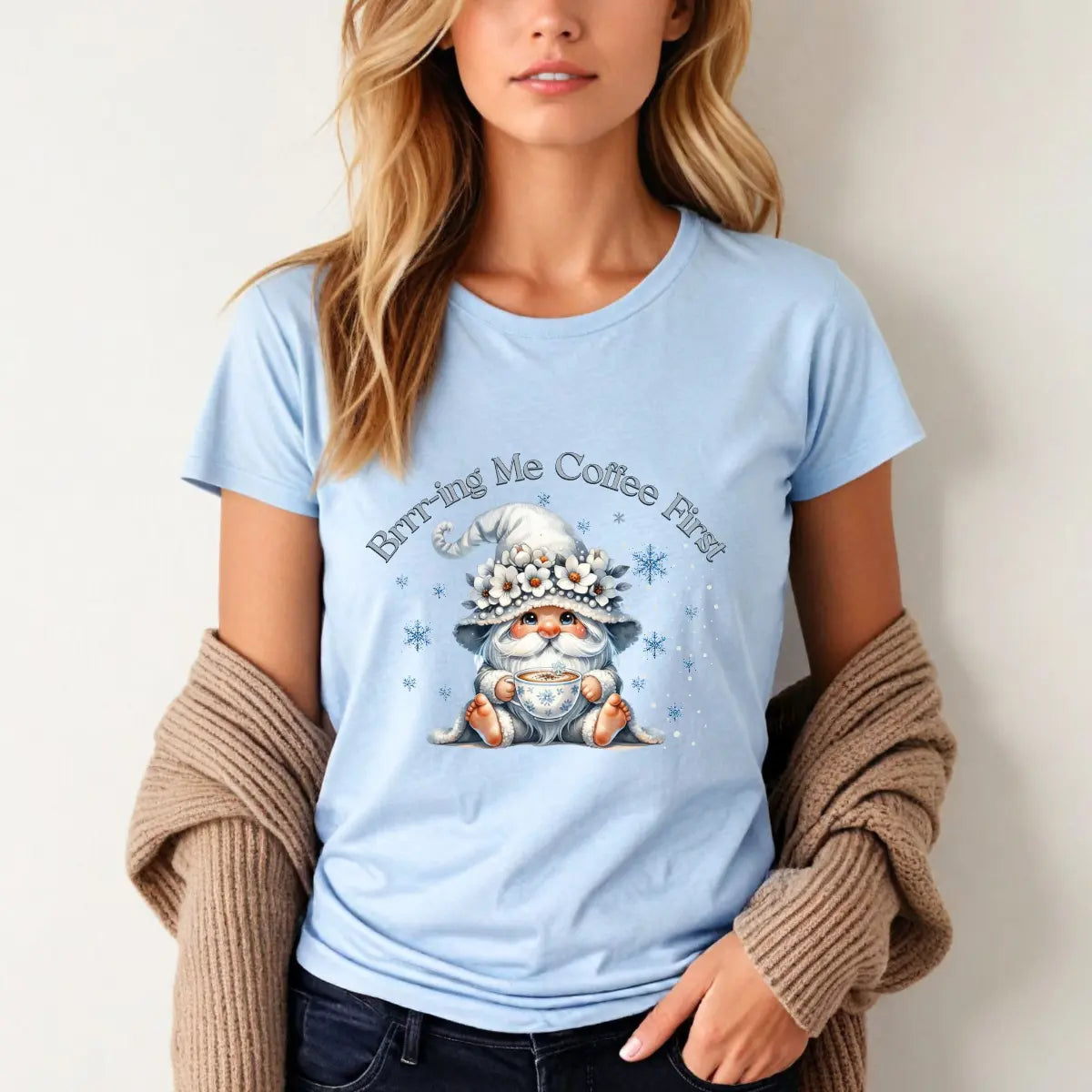 Brr-ing Me Coffee T-Shirt - Cute Gnome Winter Design Printify