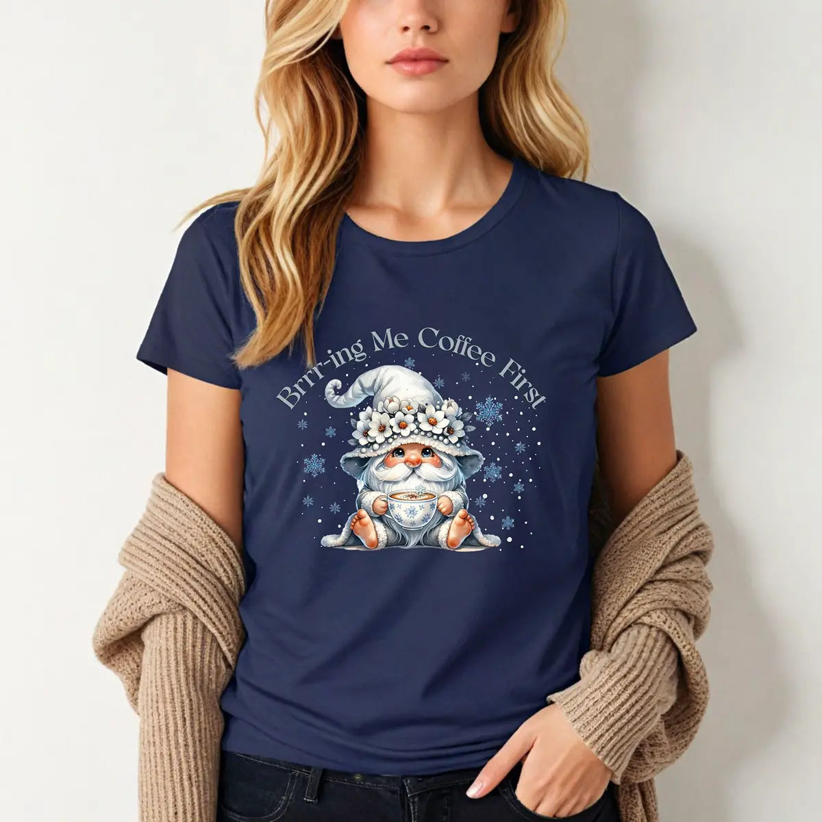 Brr-ing Me Coffee T-Shirt - Cute Gnome Winter Design Printify