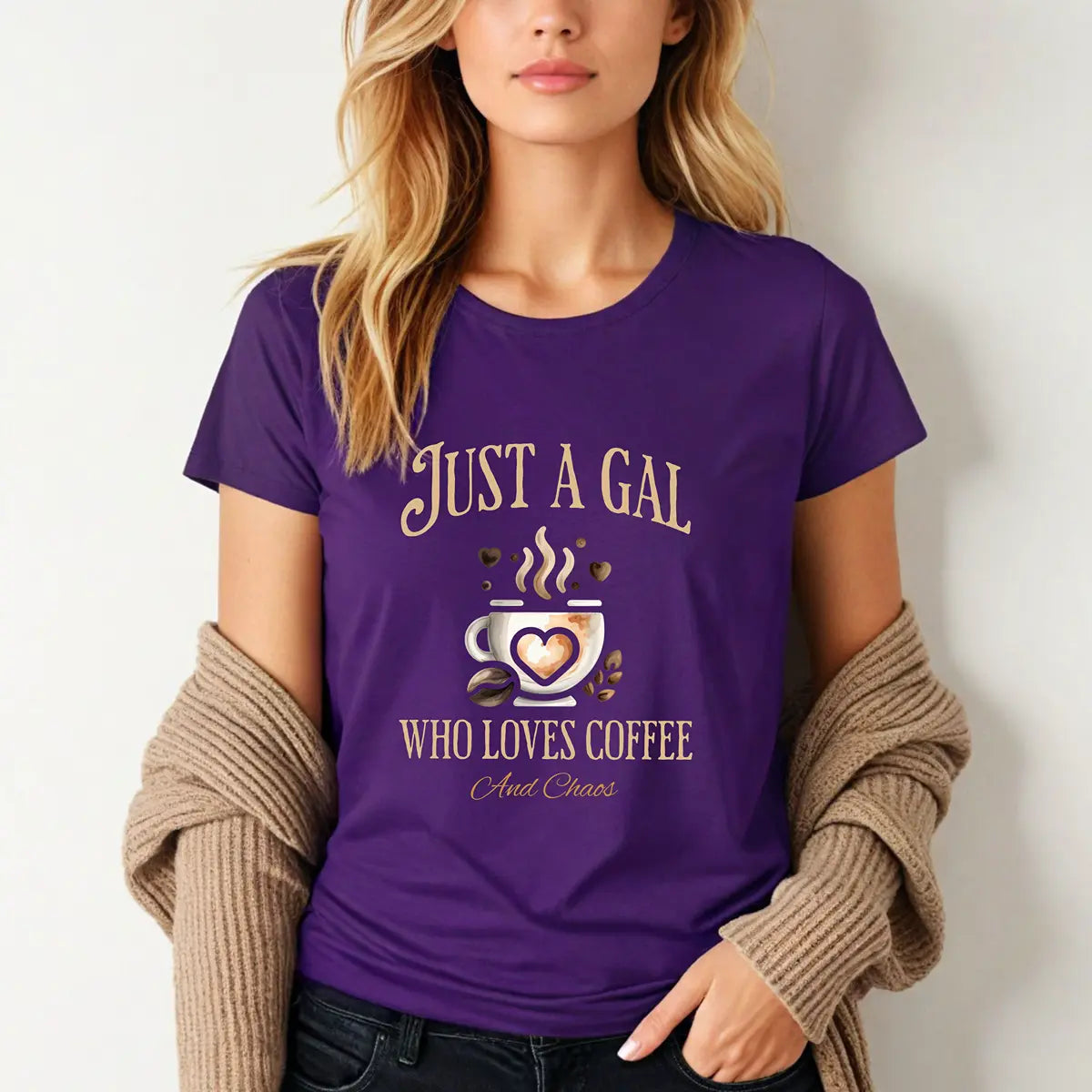 Just a Gal T-shirt - Who Loves Coffee - Boho Style Coffee Gal T-shirt Printify