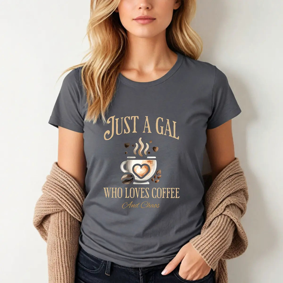 Just a Gal T-shirt - Who Loves Coffee - Boho Style Coffee Gal T-shirt Printify